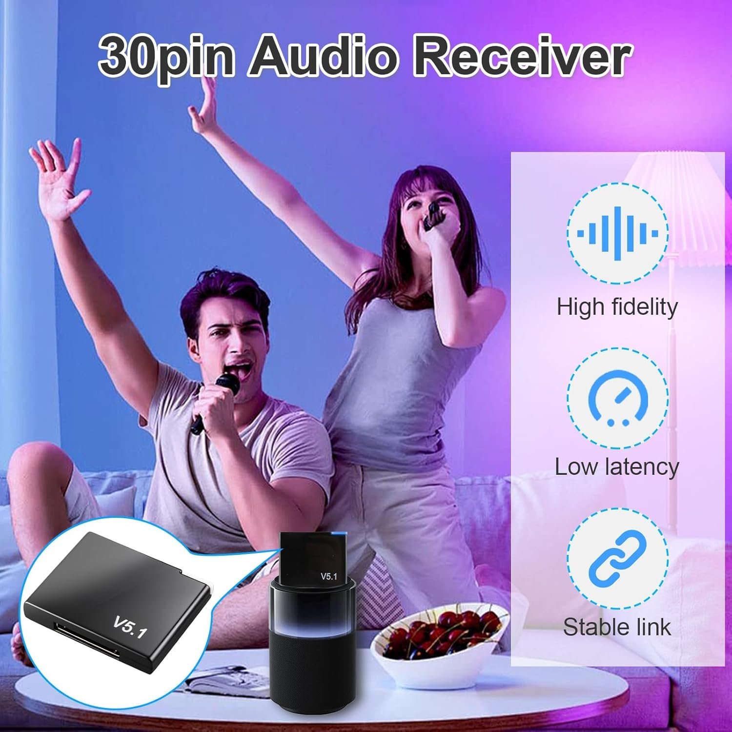 30 Pin Bluetooth Adapter Receiver for Bose iPod Sounddock and Other 30 Pin Dock Speakers, Portable Digital Music System Home Entertainment Speaker, Not for Car or Motorcycle - Image 2