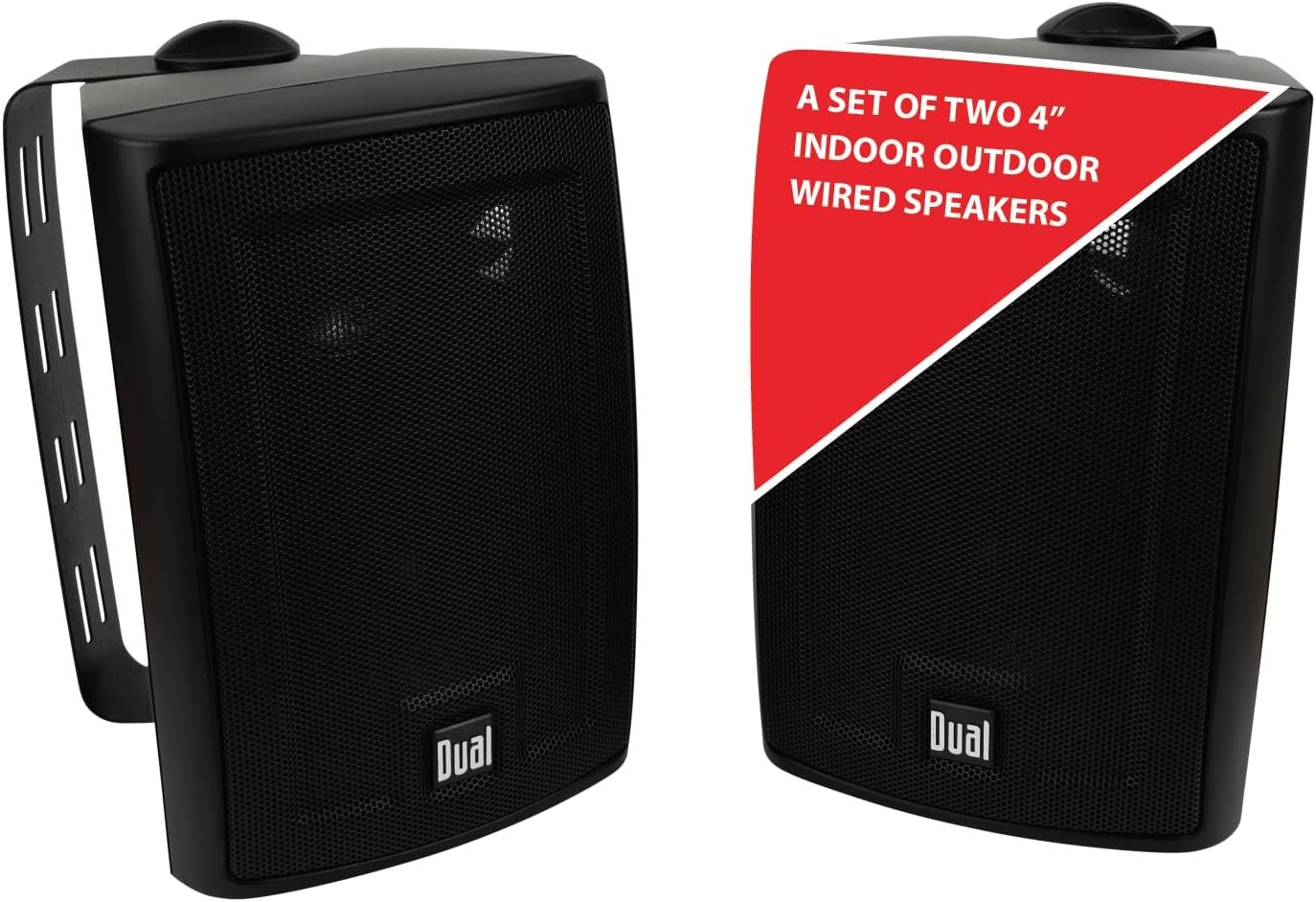 Dual Electronics LU43PB 4" 3-Way High Performance Outdoor Indoor Wired Speakers | Effortless Set Up | Home, Pool, Patio, Garage Use | Weather & UV Resistant | Expansive Stereo Sound Coverage | Black