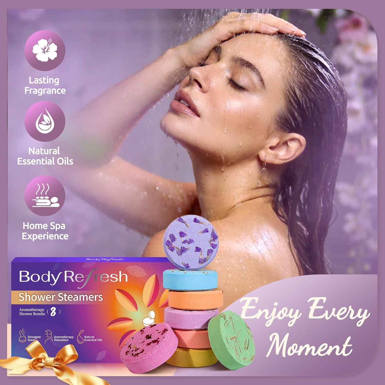 Shower Steamers Aromatherapy-8 Pack Shower Bombs with Essential Oils, Mothers Day Gifts for Mom Wife, Birthday Gifts for Women Self Care Relaxation Home SPA Teacher Appreciation Gift (Purple) - Image 2