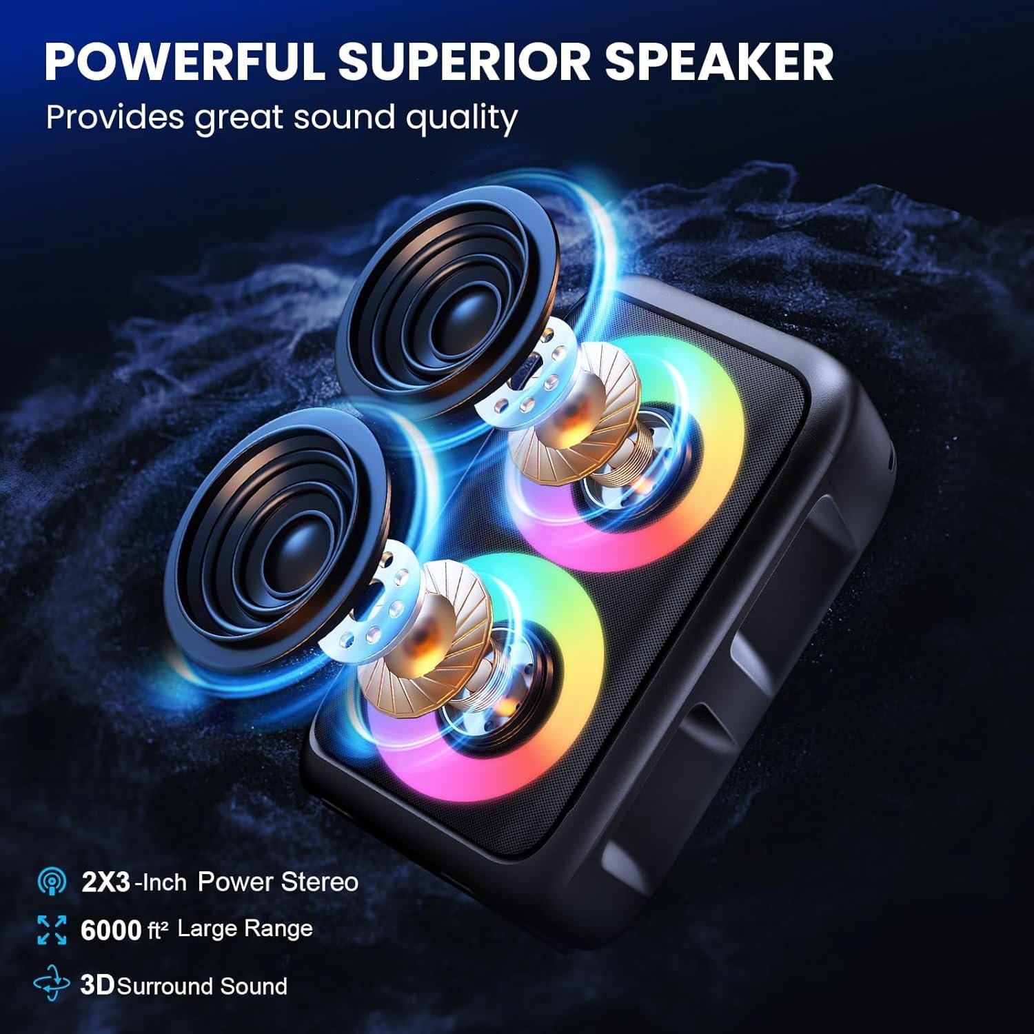 Bluetooth Speaker with 2 Wireless Microphones - Big Party Speaker for Adults Kids Karaoke with Lights - Portable Rechargeable Floorstanding Speakers Support TWS/AUX/USB/TF Card for Home Party Gift - Image 3