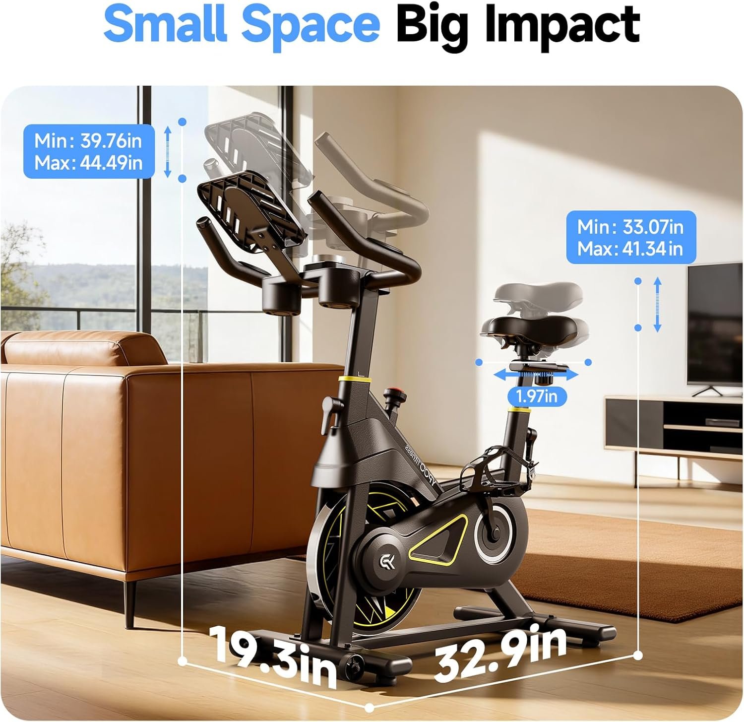 YPOO Exercise Bike, Adjustable Magnetic Resistance Stationary Bikes for Home Cardio with Exclusive App, Indoor Bike with 330lbs Weight Capacity Comfortable Seat, Tablet Mount and Fitness Courses - Image 8