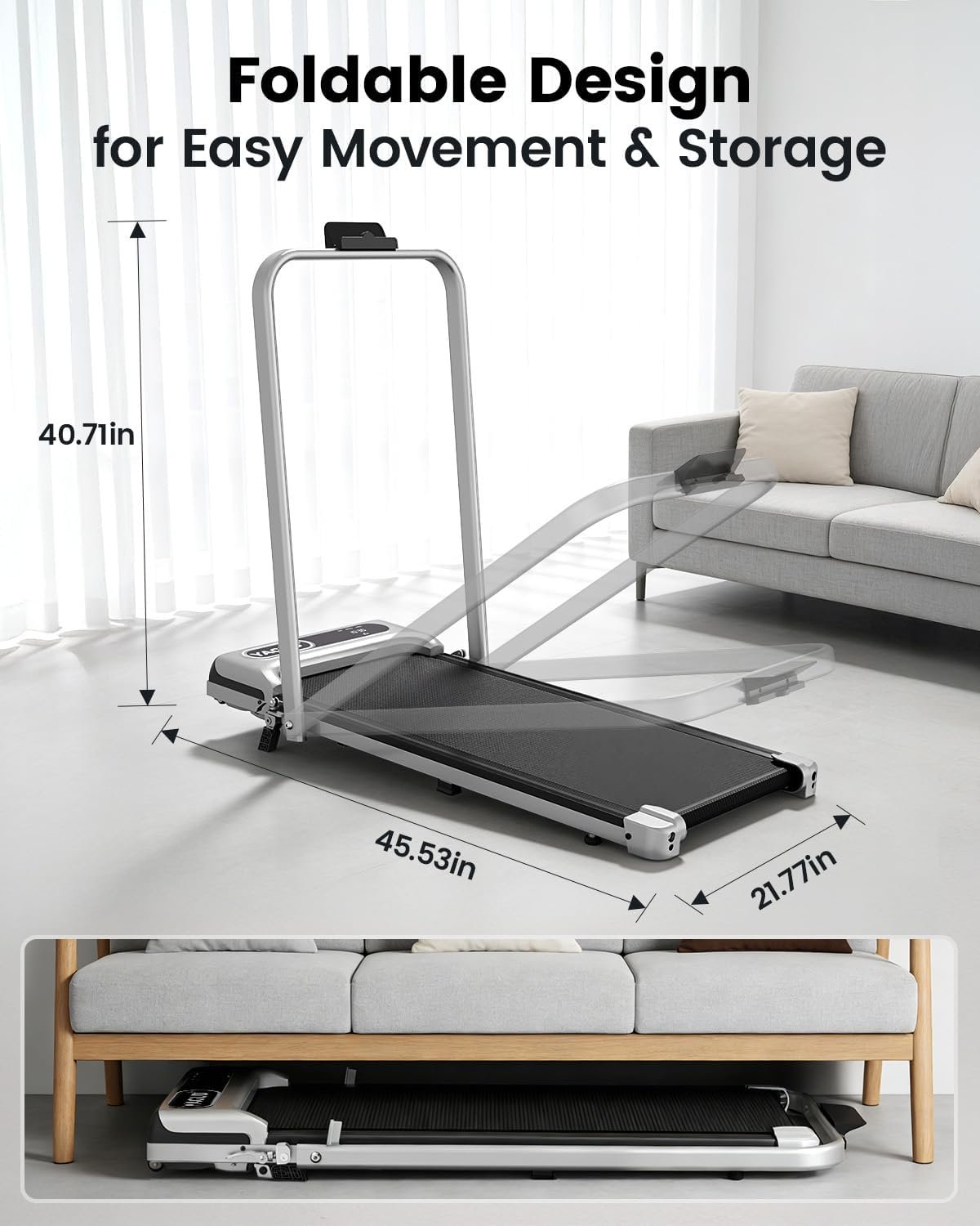 Yagud Walking Pad, Walking Pad Treadmill for Home Office, Portable Under Desk Treadmill with Remote Control and LED Display, Walking Jogging Running Machine - Image 7