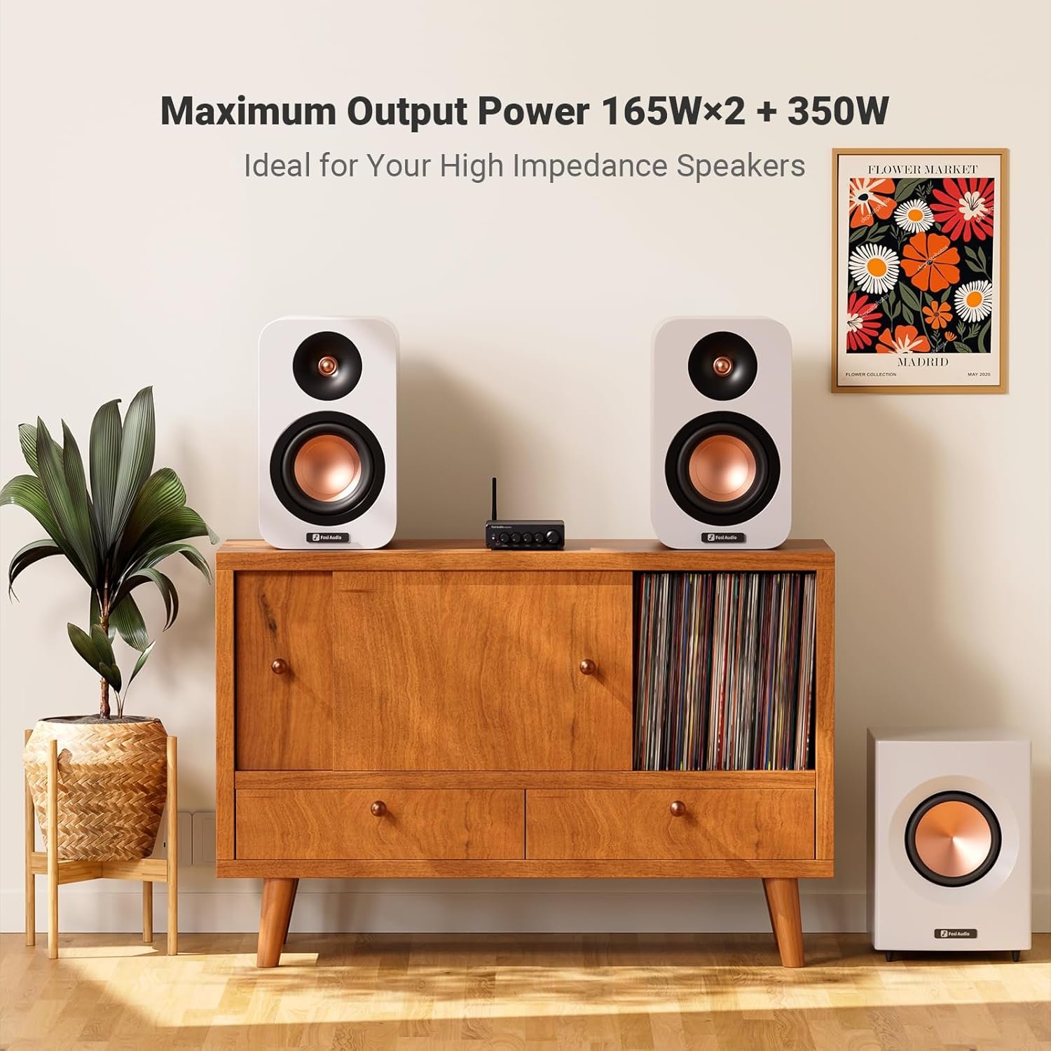 Fosi Audio Bluetooth Subwoofer Amplifier 2.1, BT30D Pro Subwoofer Amp with TPA3255 Chips 165W x2+350W & Bass Treble Control, 2.1 Channel Sub Amplifier for Desktop/Outdoor/Bookshelf Speakers - Image 2