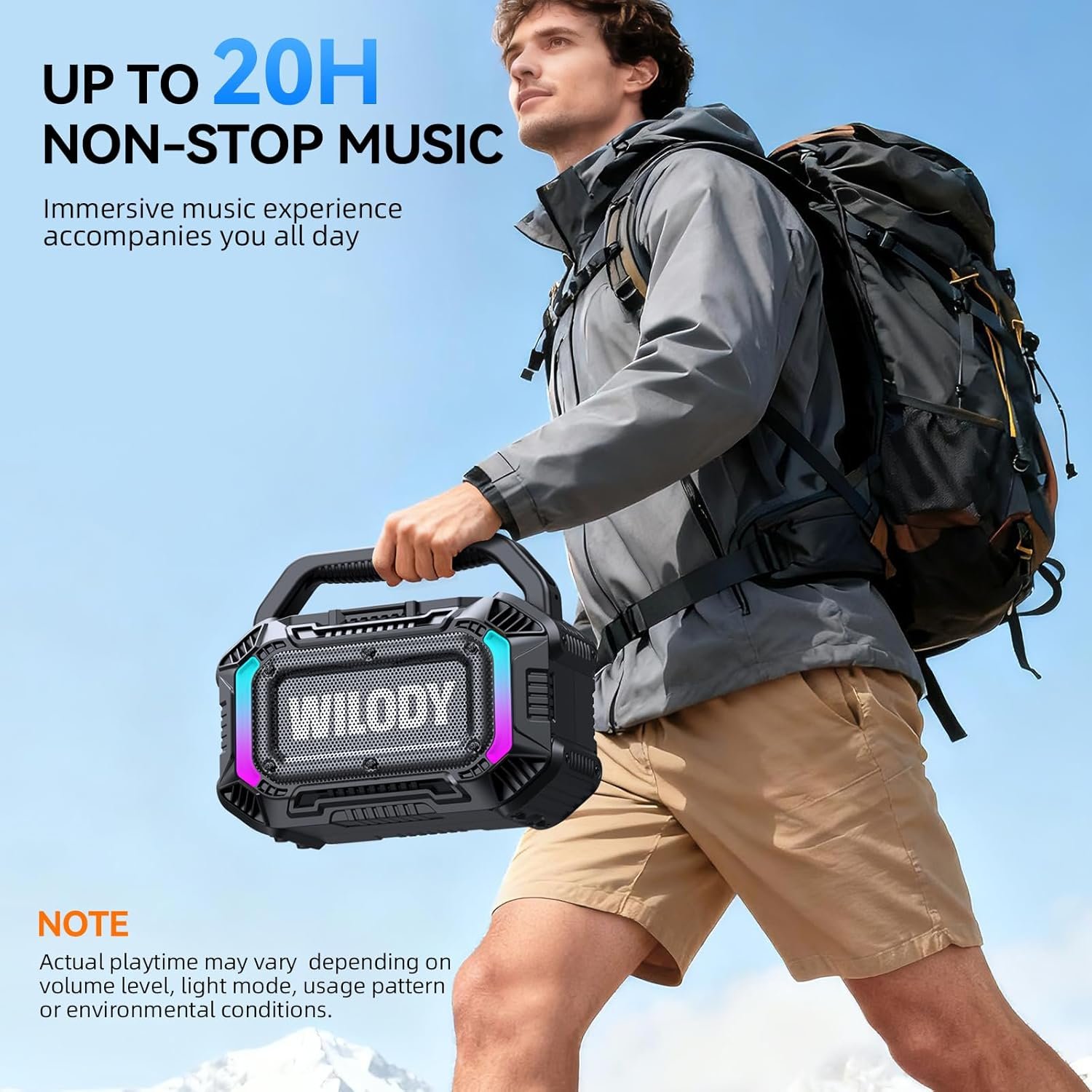Wilody Speakers Bluetooth Wireless, 100W Loud Outdoor Speaker with Bass, IPX7 Waterproof Floatable, 20H Playtime, Wireless Charge, TWS, RGB Light, Portable Speaker for Work, Garage, Outdoor (Black) - Image 6
