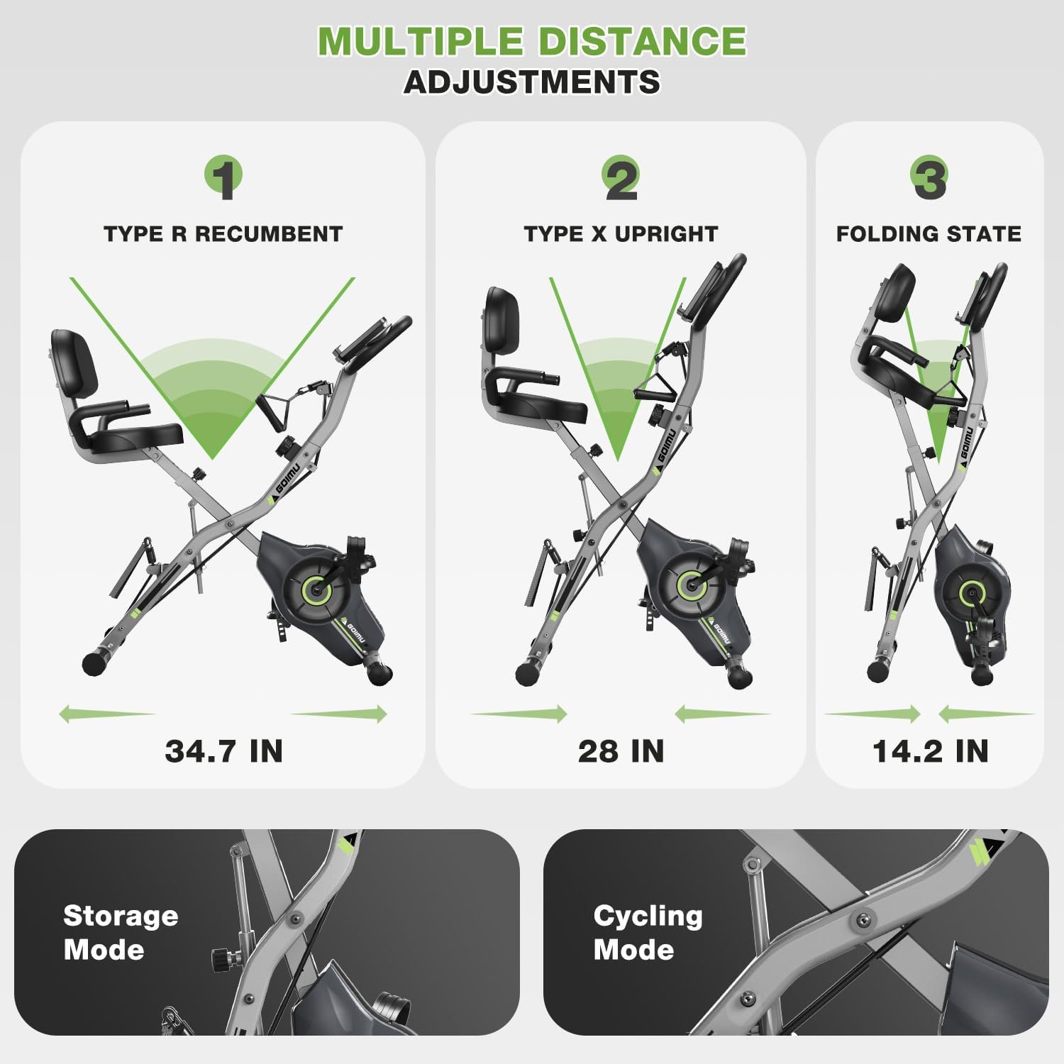 Exercise Bike, 5 in 1 Foldable Stationary Bike for Seniors, 16-Level Adjustable Magnetic Resistance, Indoor Workout Bike with 330LB Capacity, Comfortable Seat Backrest X-bike - Image 5
