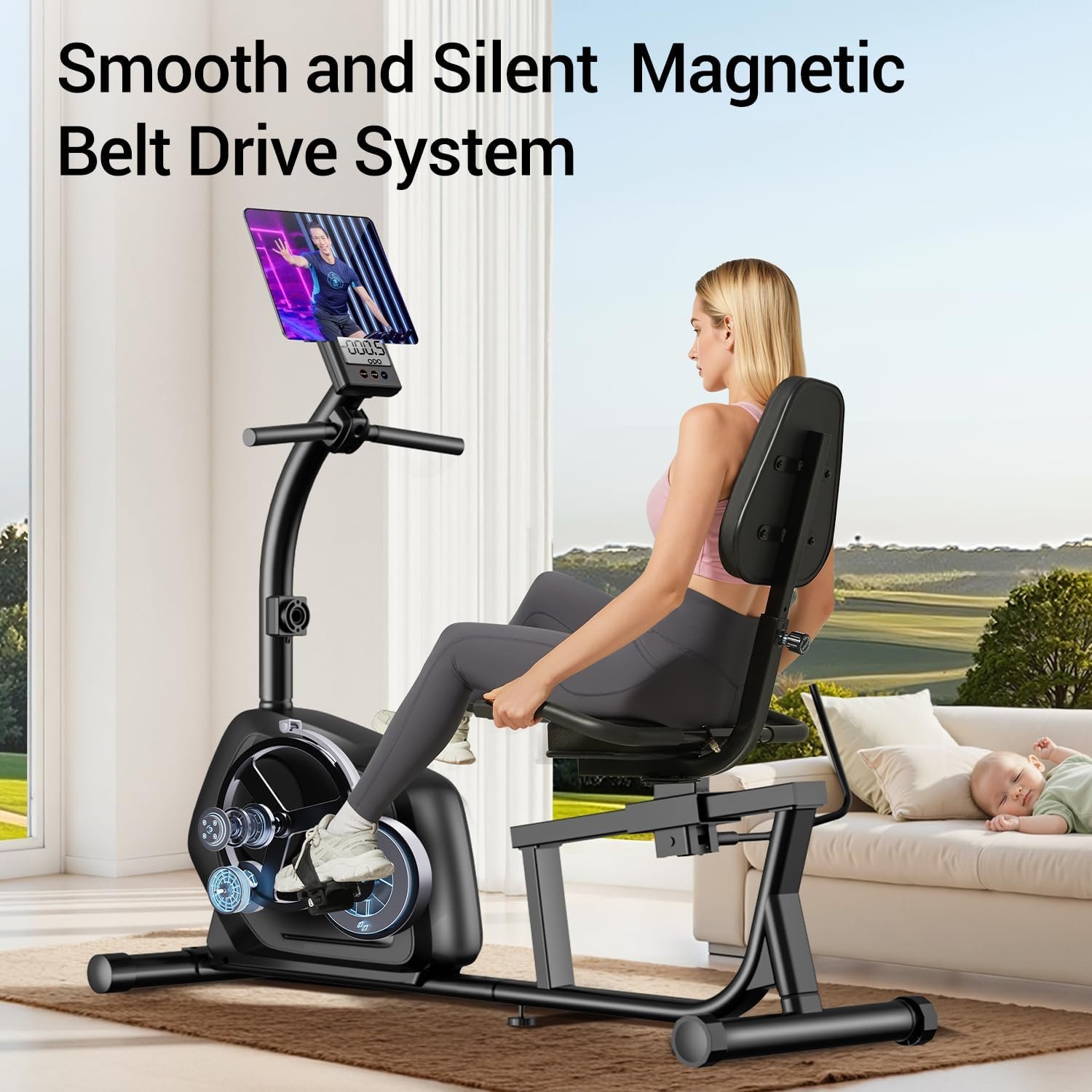 CURSOR FITNESS Recumbent Exercise Bike, 16-Level Magnetic Resistance Stationary Bike for Home workout with Pulse Sensors, Adjustable Seat & Back - Image 5