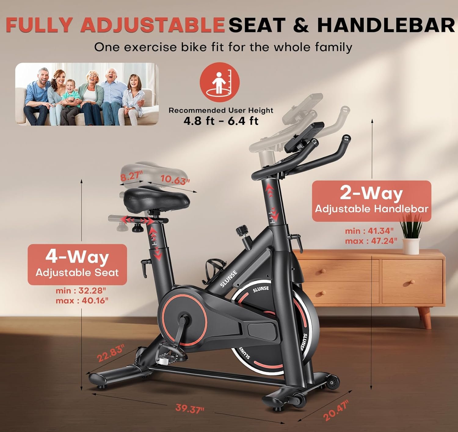 Exercise Bike, Magnetic Resistance Stationary Bikes for Home with App Compatible, Silent Indoor Cycling Bike with 350lbs Weight Capacity Comfortable Seat, Digital Monitor & Phone Mount - Image 7