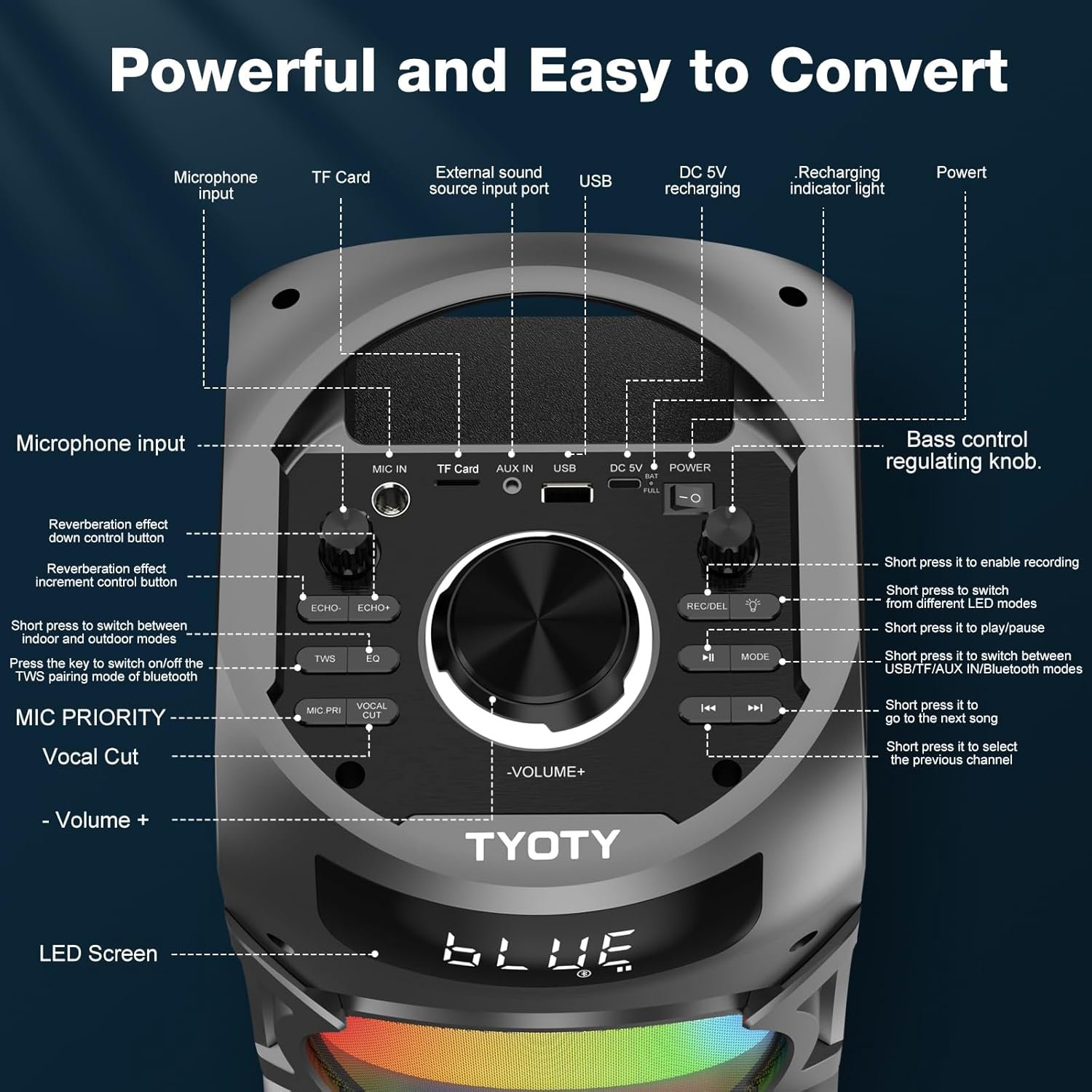 Portable Bluetooth Speaker 100W Big Powerful Wireless Boombox TWS Pairing Loud Stereo Sound Deep Bass Large Party Speakers with Subwoofer LED Lights for Outdoor Home Camping - Image 6