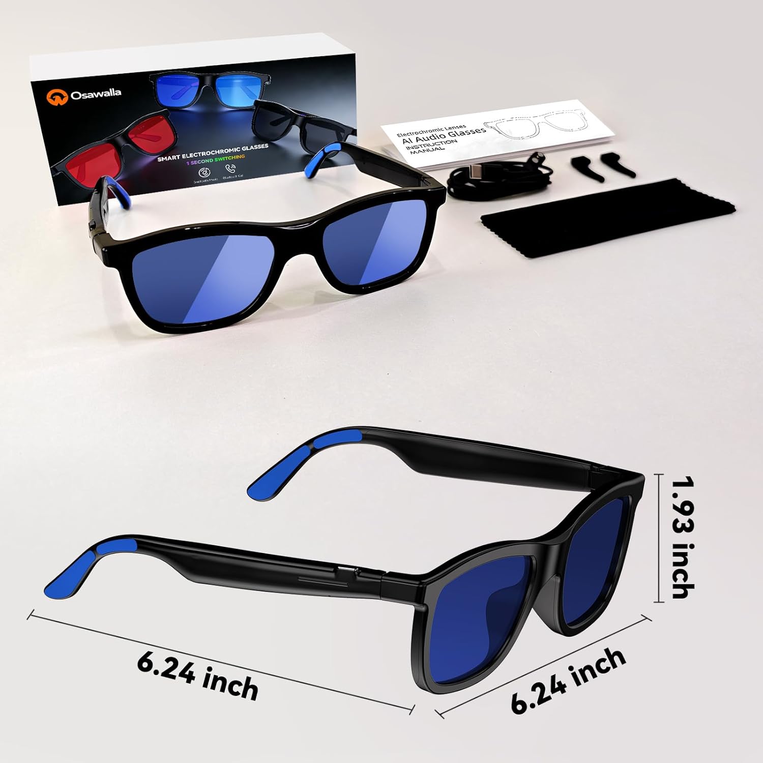 2026 Smart Audio Glasses with Electrochromic Lenses, Adjustable Tint Sunglasses for Driving,Travel,Daily Use,Open Ear Bluetooth 5.4, AI Translation, Premium Tech Gadget Gift for Men Women - Image 7