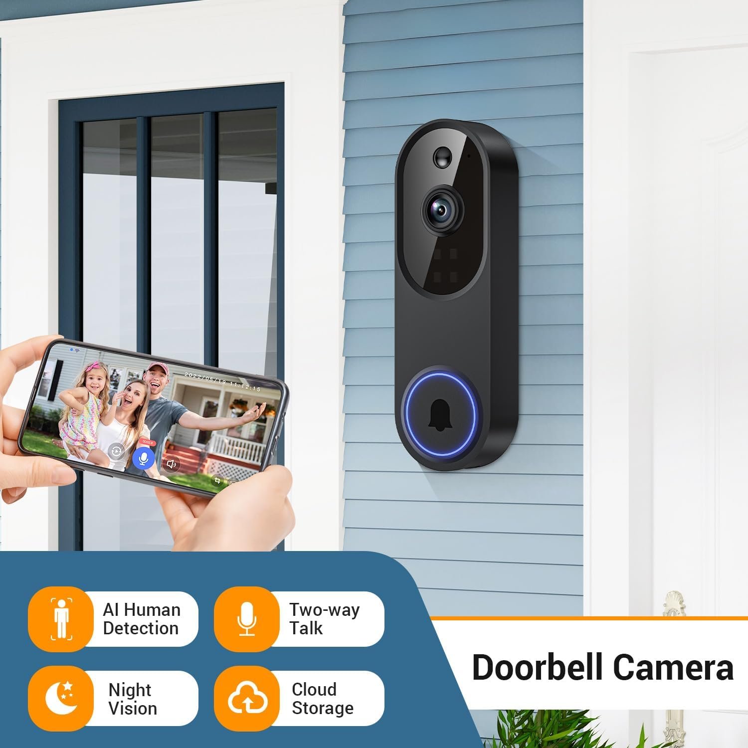 1080p Wireless Cameras & Monitor Video Doorbell Camera for Home Security, Pet dog Monitor, Cloud Storage, AI Human Detection, Night Vision, Two Way Audio, Indoor Outdoor Surveillance, 2.4G Wi-Fi Only - Image 2