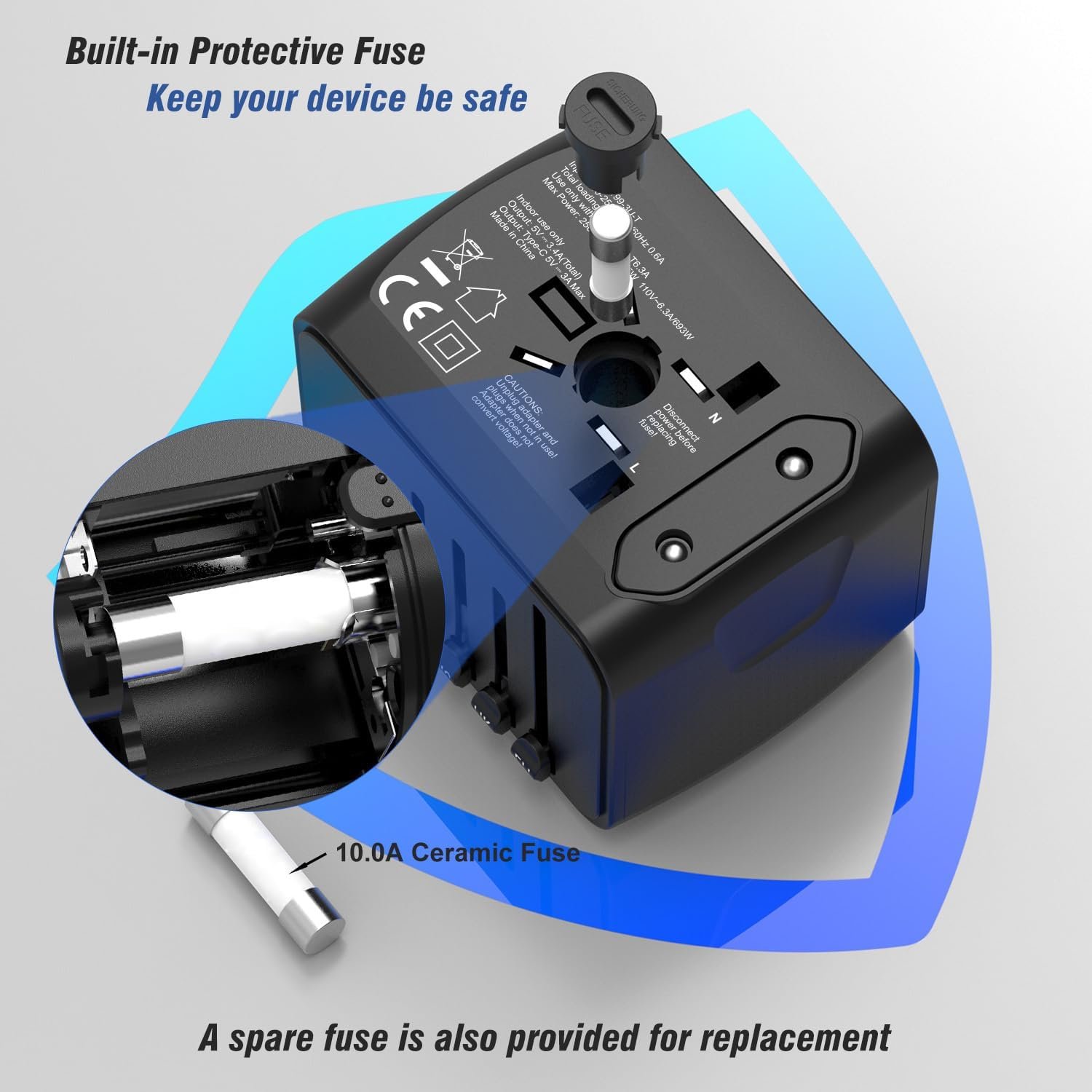 SAUNORCH Universal International Travel Power Adapter W/High Speed 2.4A USB, 3.0A Type-C Wall Charger, European Adapter, Worldwide AC Outlet Plugs Adapters for Europe, UK, US, AU, Asia-Black - Image 4
