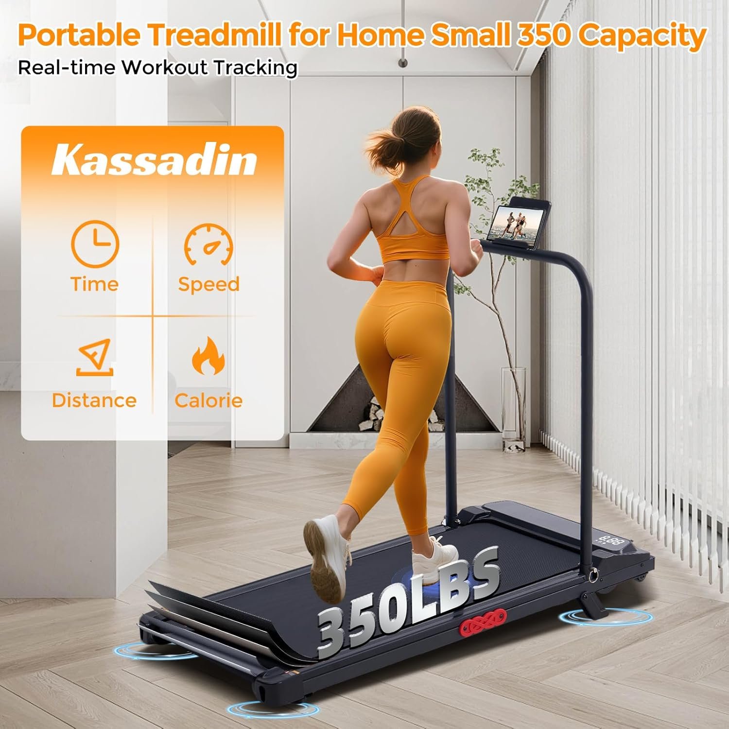 KASSADIN Walking Pad with Handle Bar, 2026 Upgrade Portable Small Treadmill with Handles for Home Small, 3.0HP Under Desk Walking Pad Treadmill with Incline, 0.6-7.6MPH, 350LBS - Image 6