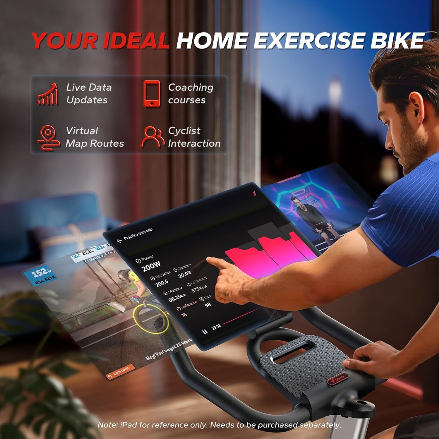 Merach Exercise Bike for Home Gym, Low Noise Stationary Bike with Brake Pad, Indoor Workout Bike with Self-Developed App, Tablet Mount and Fitness Courses for Weight Loss, 300 Lb Weight Capacity - Image 2