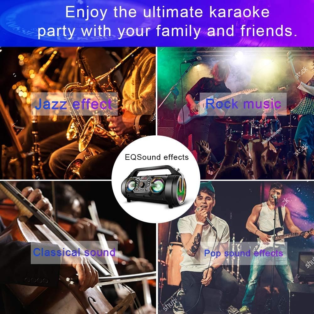 Bluetooth Speaker, 30W Portable Bluetooth Boombox with Subwoofer, FM Radio, RGB Colorful Lights, EQ, Stereo Sound, Booming Bass, 10H Playtime Wireless Party Speaker for Home, Outdoor, Travel, Camping - Image 6