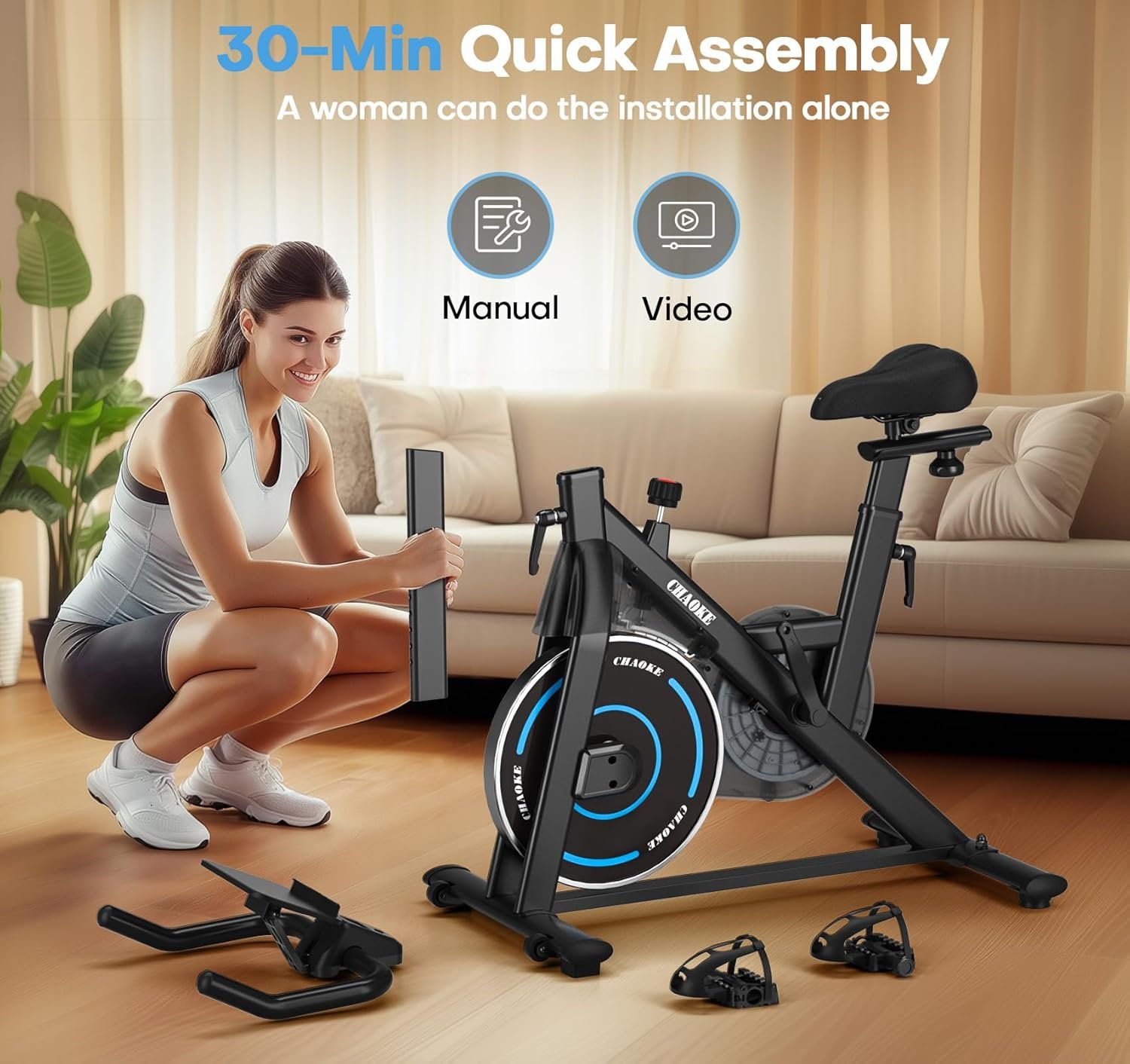 Exercise Bike, CHAOKE Quiet Adjustable Magnetic Resistance Stationary Bike for Home Cardio with App Compatible, 350LB Weight Capacity Indoor Cycling Bike with Comfortable Seat & Digital Display - Image 7