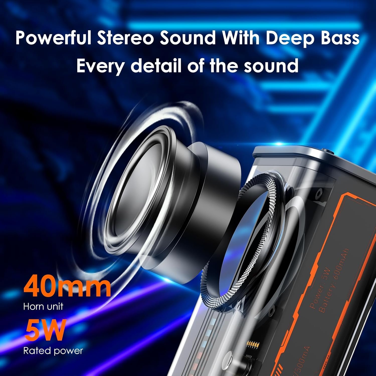 Portable Bluetooth Speaker with Lights, Transparent Wireless Mini Bluetooth Speaker with TWS, Perfect Small Speaker HD Sound and Bass for Office, Home, Shower, Room, Bike, Car (Black) - Image 6