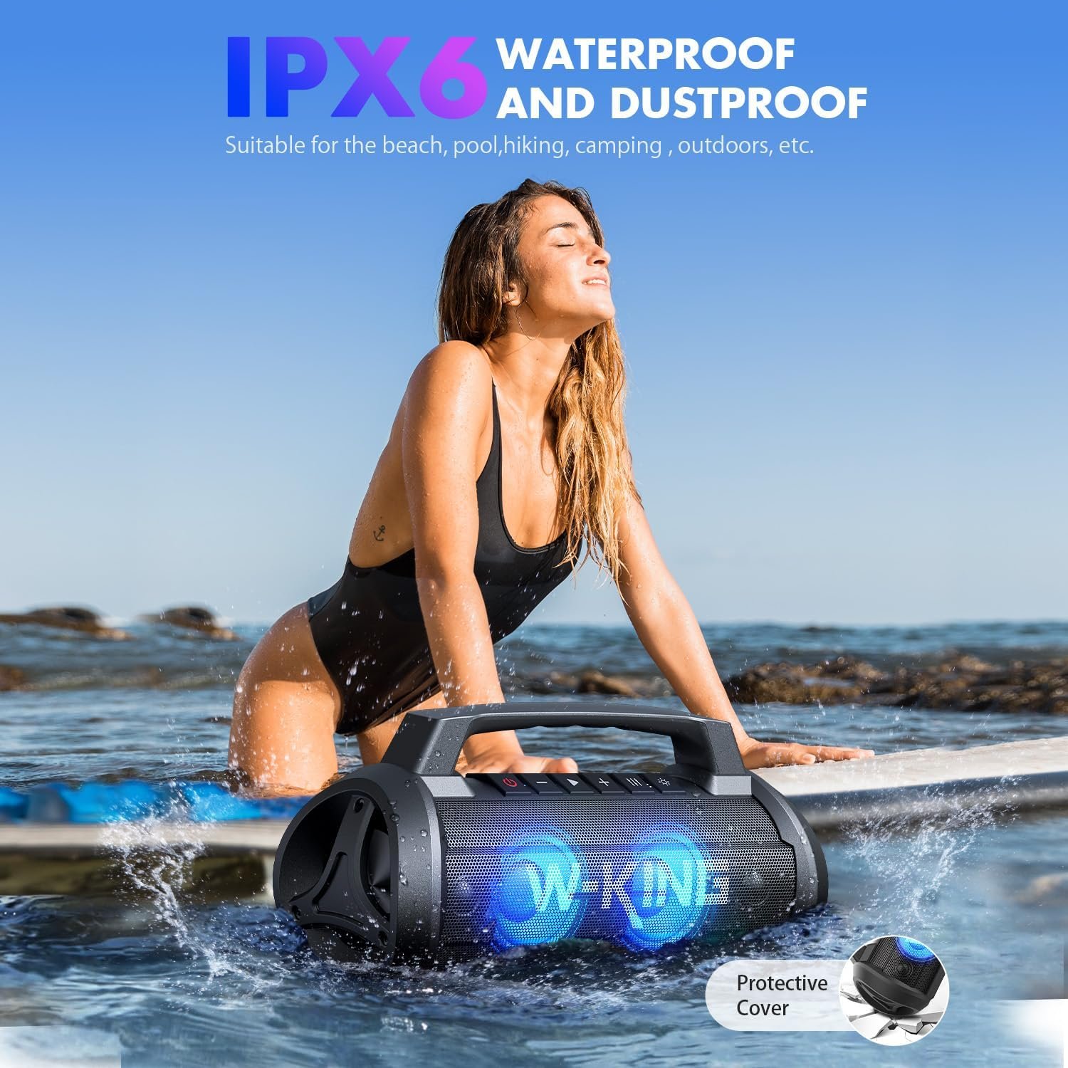 W-KING Portable Speakers Bluetooth Wireless, 120W Max Loudest Bluetooth Speaker, IPX6 Waterproof Outdoor Speaker with 70W Deep Bass/2*Subwoofer/DSP/EQ/42H/LED/MAC-in/TF/2 Pairing, Large Party Boombox - Image 3