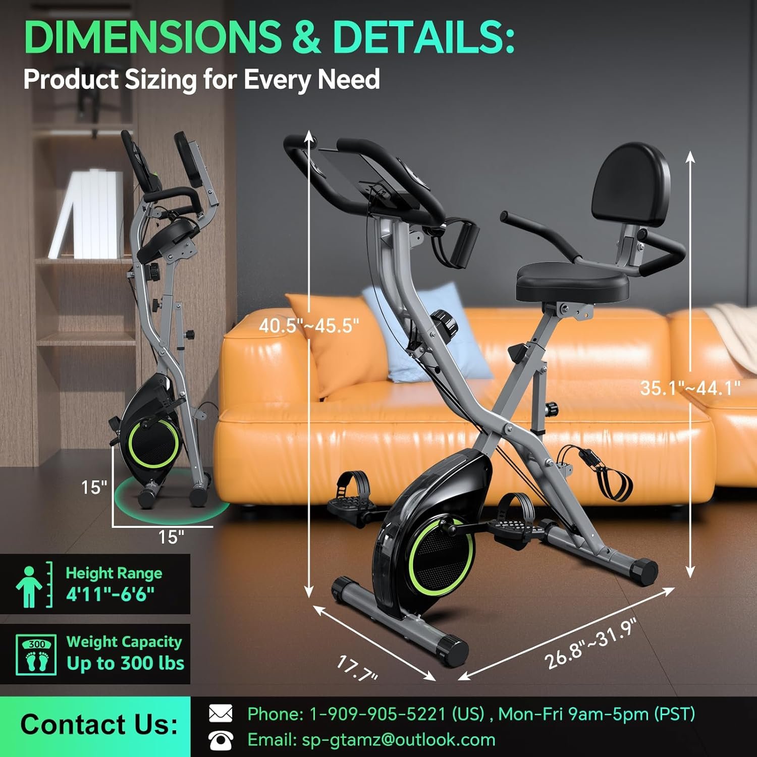 USLIM Foldable Exercise Bike Stationary Bikes for Home, 5 IN 1 Indoor Workout Bike, Cycling Bike with 16-Level Quiet Magnetic Resistance, 6.6 LBS Flywheel and 300LBS Capacity for Senior and Home Workout - Image 5