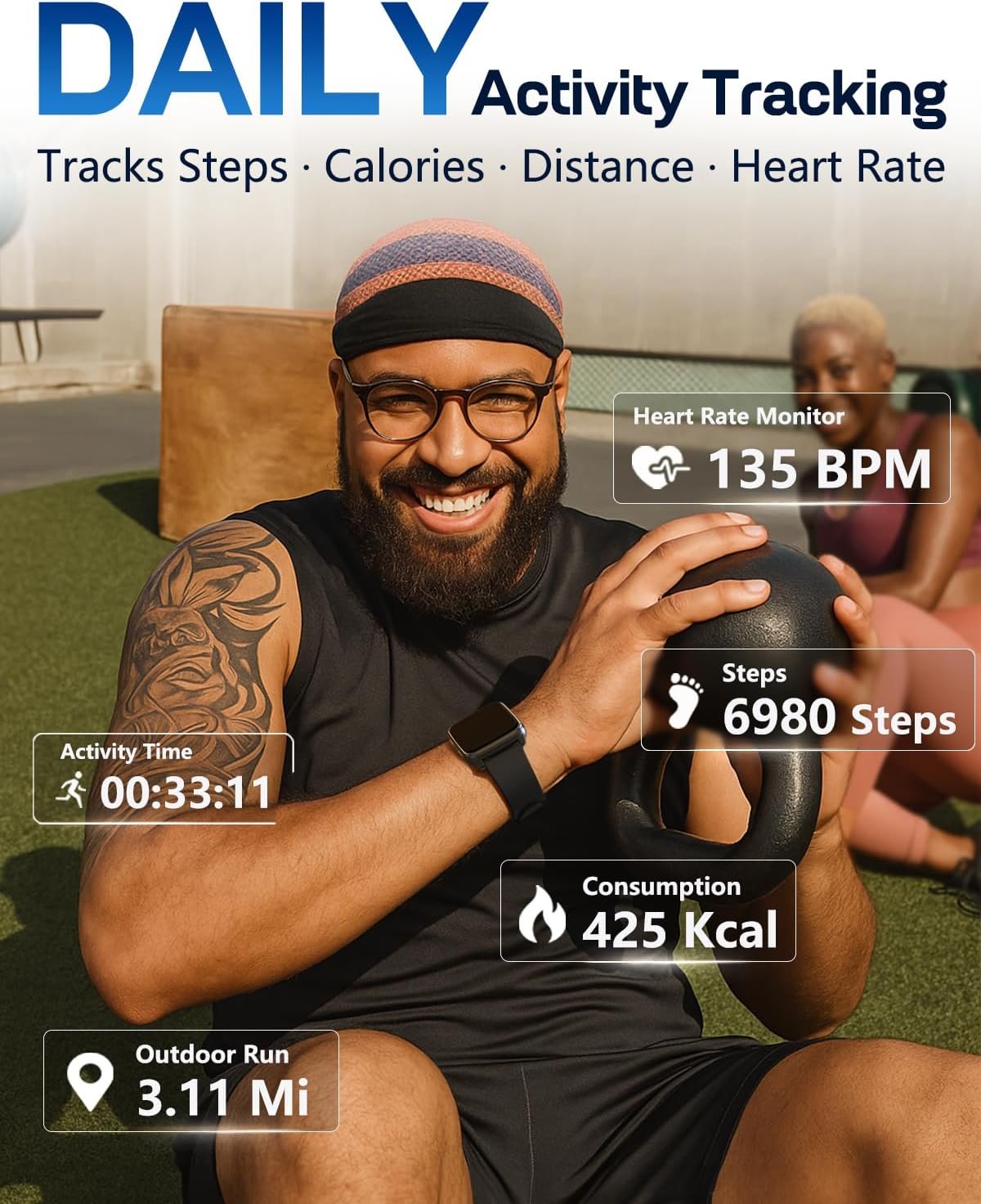MorePro Fitness Tracker with 24/7 Heart Rate & Blood Pressure Monitor, Blood Oxygen & Sleep Tracker, Smart Watch with Step Calorie Counter, IP68 Waterproof Activity Tracker for Women Men Android iOS - Image 4