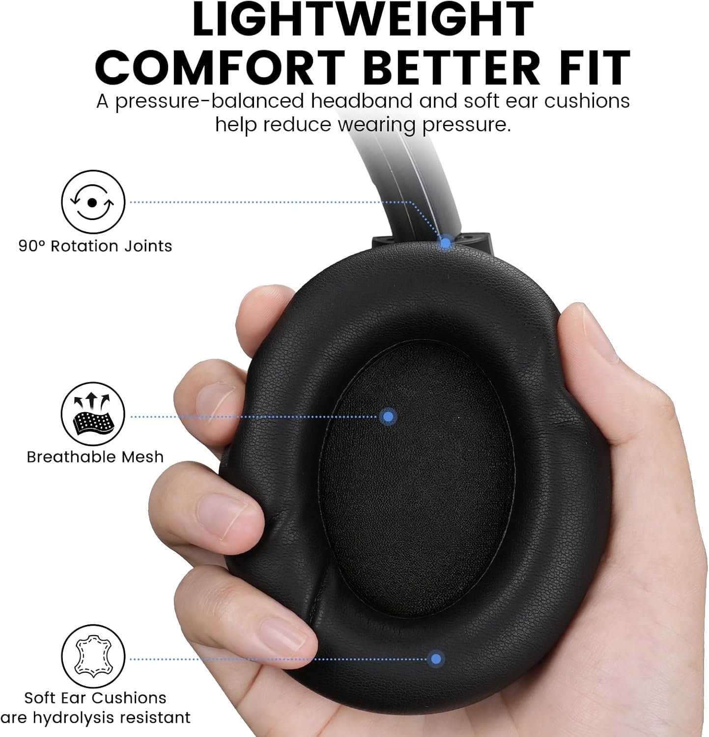 1Mii Y8+ Hybrid Active Noise Cancelling Headphones, 100H Playtime, Bluetooth 6.0 Over Ear LDAC Wireless Hi-Res Audio & Deep Bass, Comfortable for Travel Airplane Home Office, Custom EQ via APP, Black - Image 3