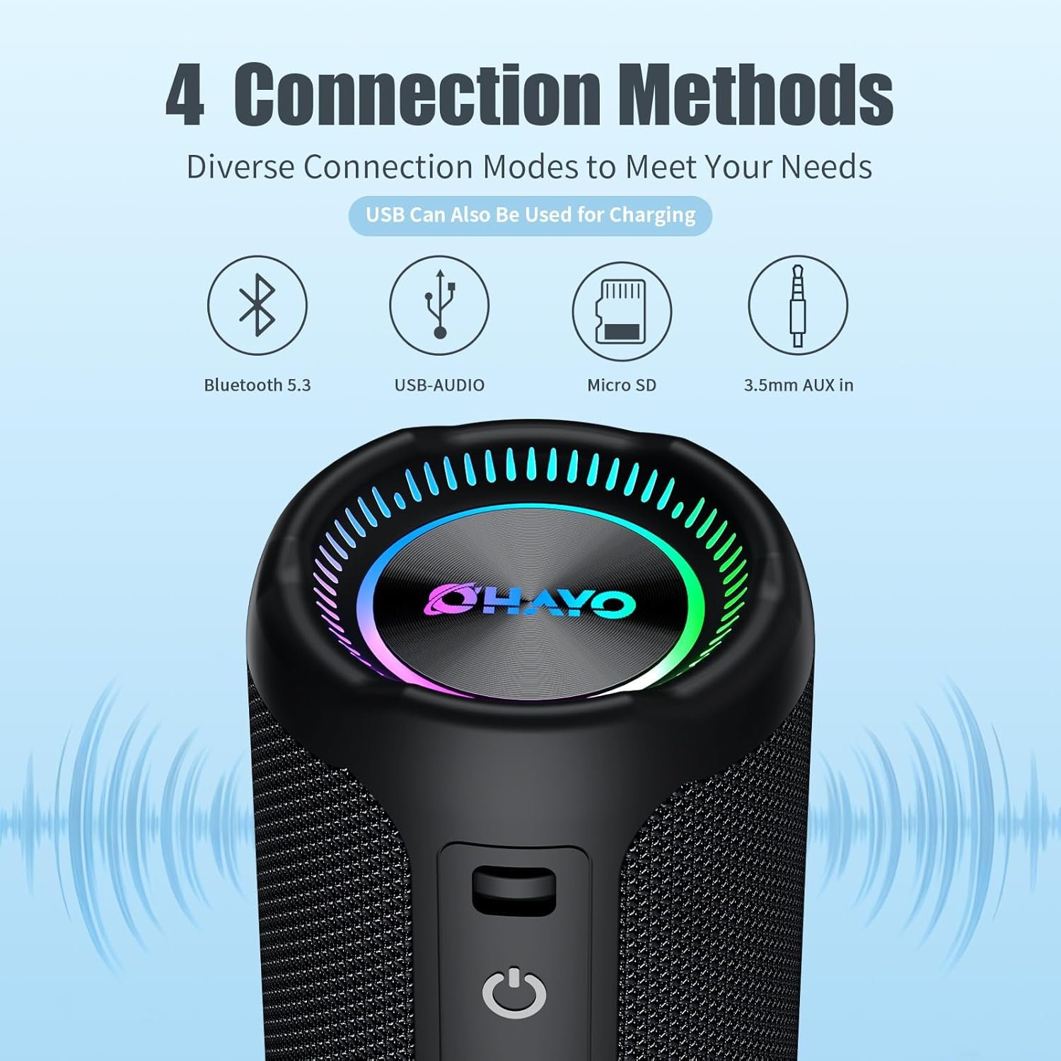 Bluetooth Speaker Wireless Loud Stereo Sound IPX7 Waterproof Outdoor Portable 25W Super Bass Speakers for Home Party Beach with 24H Playtime Colorful Lights BT 5.3 TWS Pairing Birthday Gift Black - Image 7