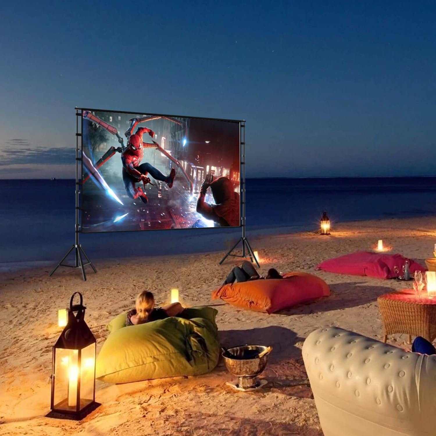 TOWOND Projector Screen and Stand, 120 inch Outdoor Projection Screen, Portable 16:9 4K HD Rear Front Movie Screen with Carry Bag Wrinkle-Free Design for Home Theater Backyard Cinema - Image 6