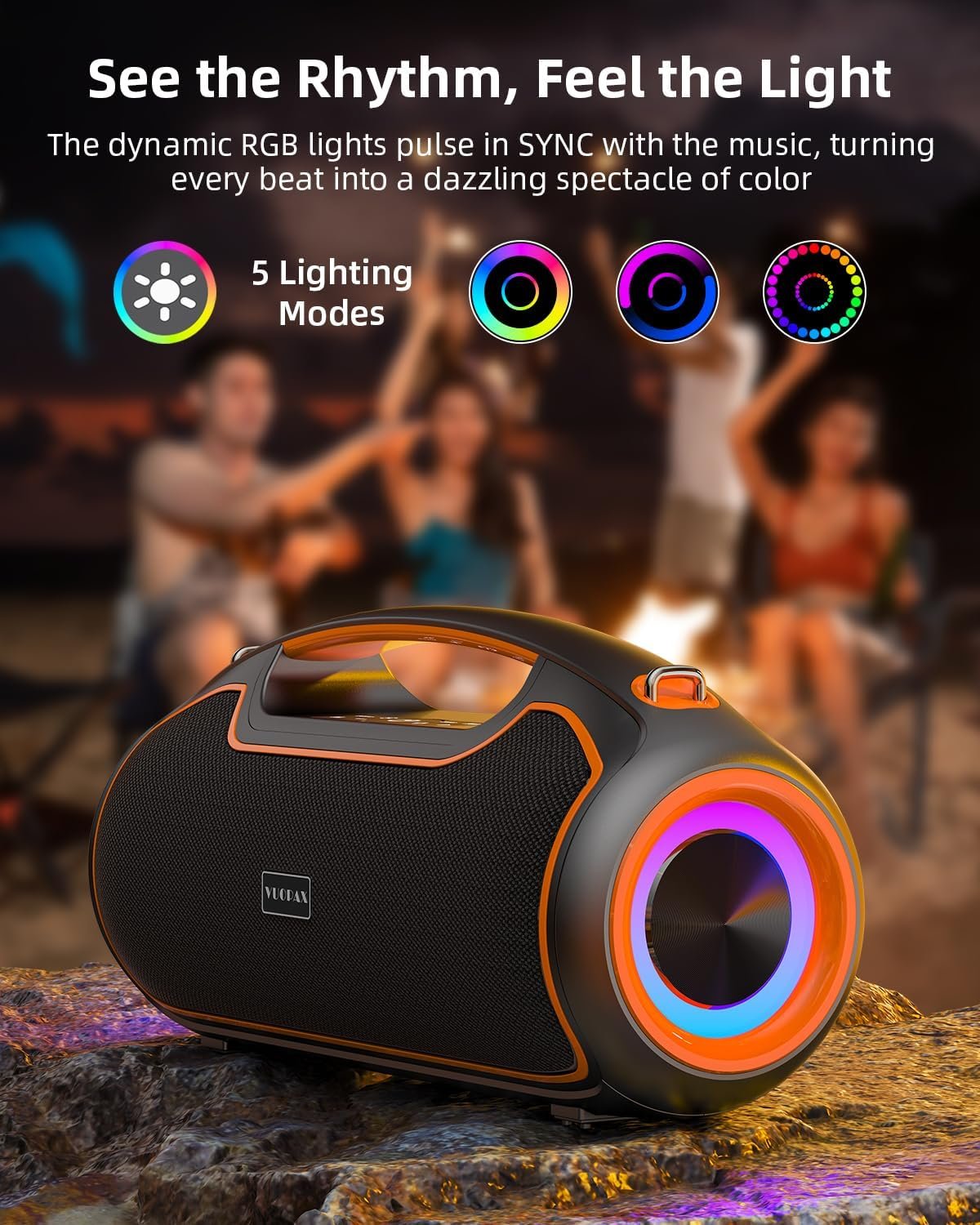 Portable Bluetooth Speakers Wireless, 200W MAX Loud Outdoor Speaker with Deep Bass, IP65 Waterproof, BT5.4, USB-C, RGB Lights, for Party, Camping, Beach, Large Workshop, Garage, 24H Playtime - Image 8