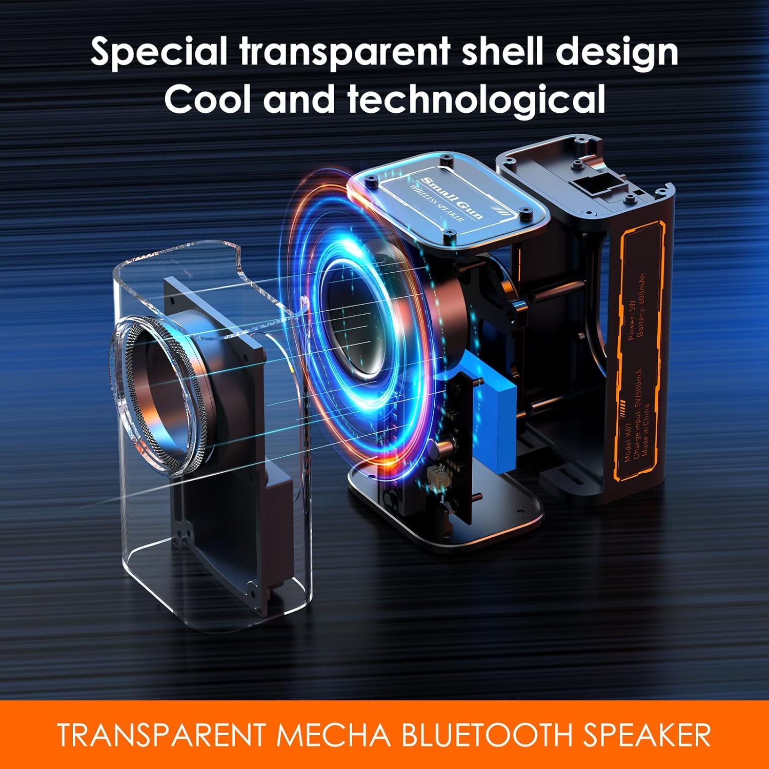 Portable Bluetooth Speaker with Lights, Transparent Wireless Mini Bluetooth Speaker with TWS, Perfect Small Speaker HD Sound and Bass for Office, Home, Shower, Room, Bike, Car (Black) - Image 2