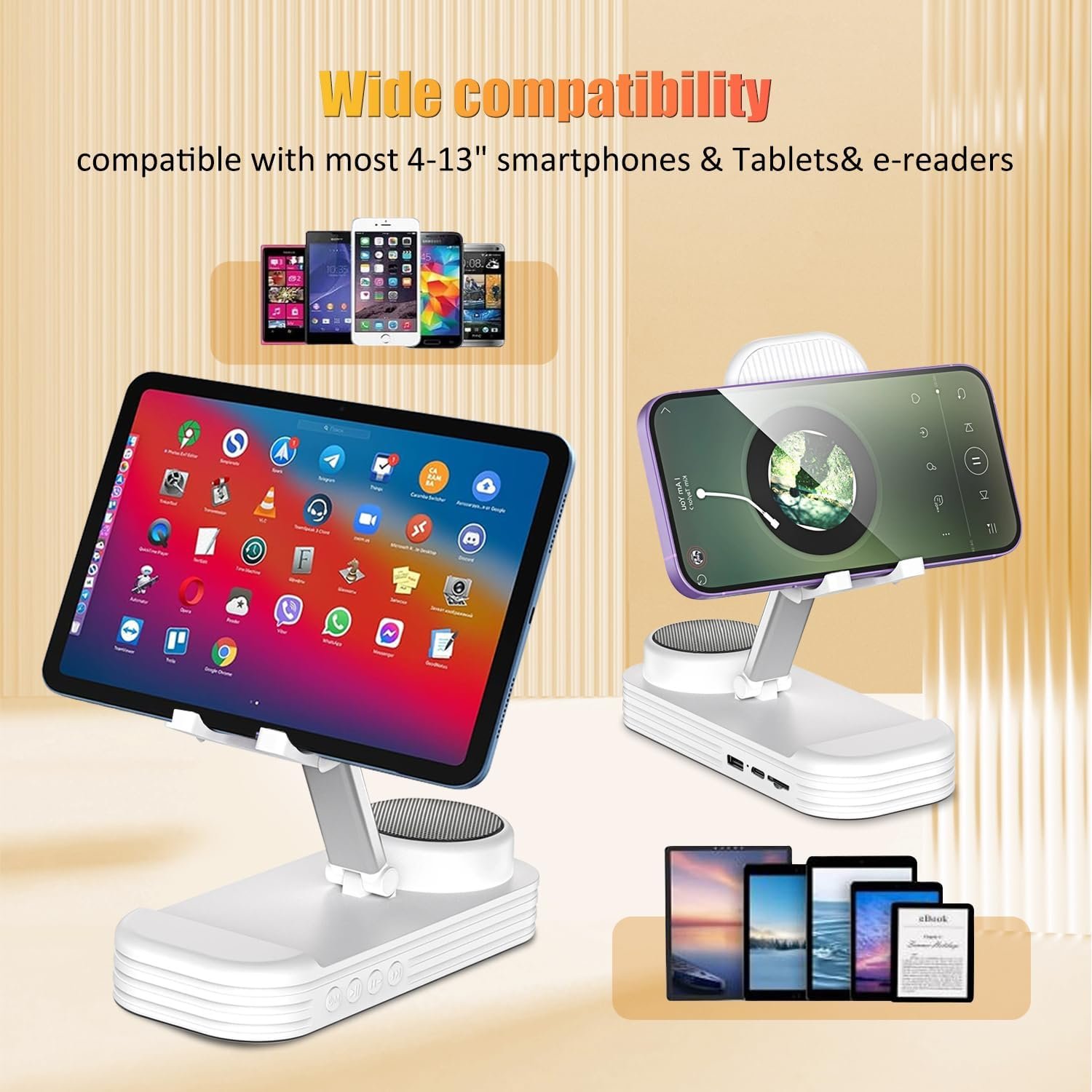 Cell Phone Stand with Wireless Bluetooth Speaker & Anti-Slip Base,HD Surround Sound,Portable Phone Stand,Suitable for Home & Outdoor,Compatible with iPhone,iPad and Samsung Galaxy(White) - Image 4