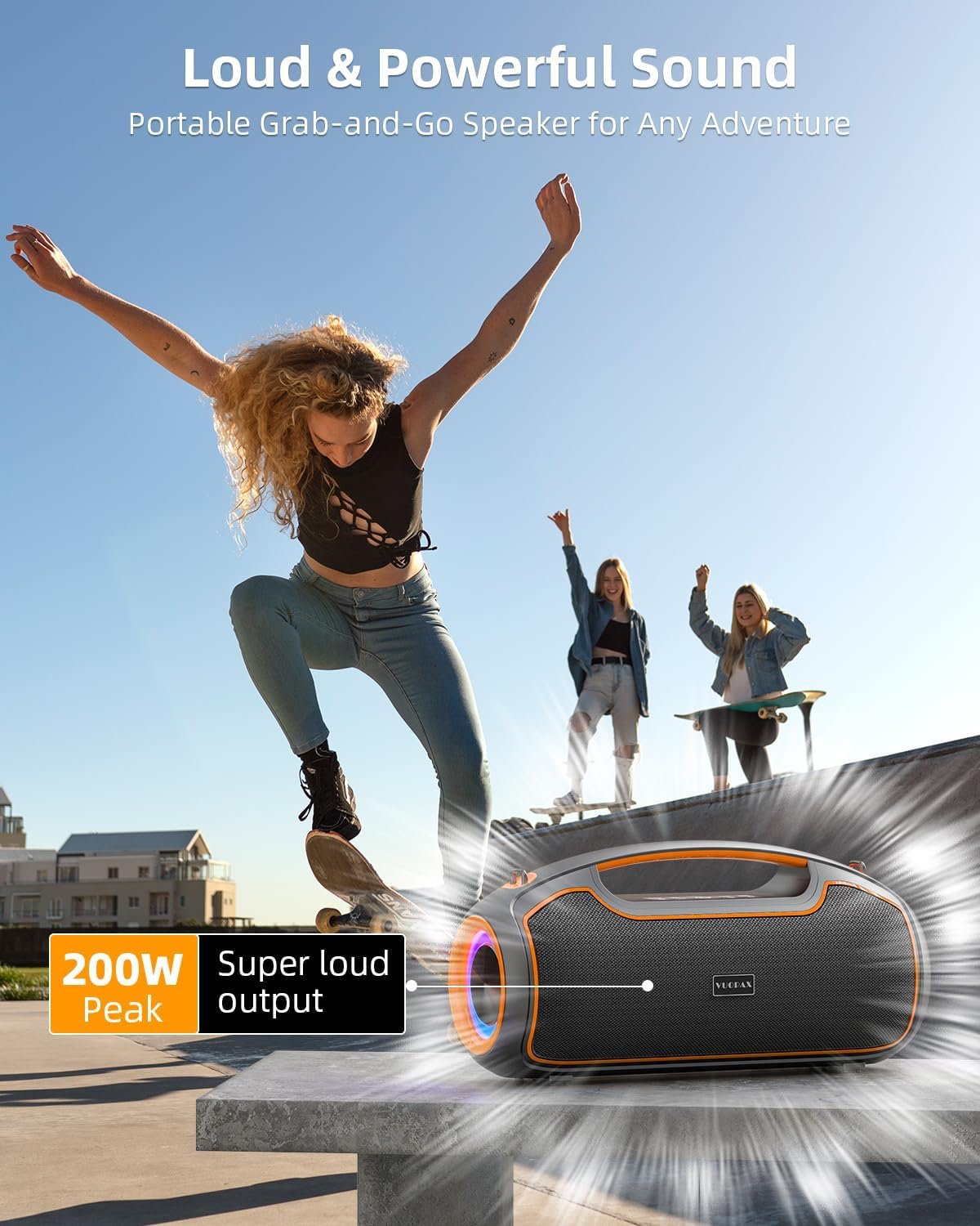 Portable Bluetooth Speakers Wireless, 200W MAX Loud Outdoor Speaker with Deep Bass, IP65 Waterproof, BT5.4, USB-C, RGB Lights, for Party, Camping, Beach, Large Workshop, Garage, 24H Playtime - Image 4