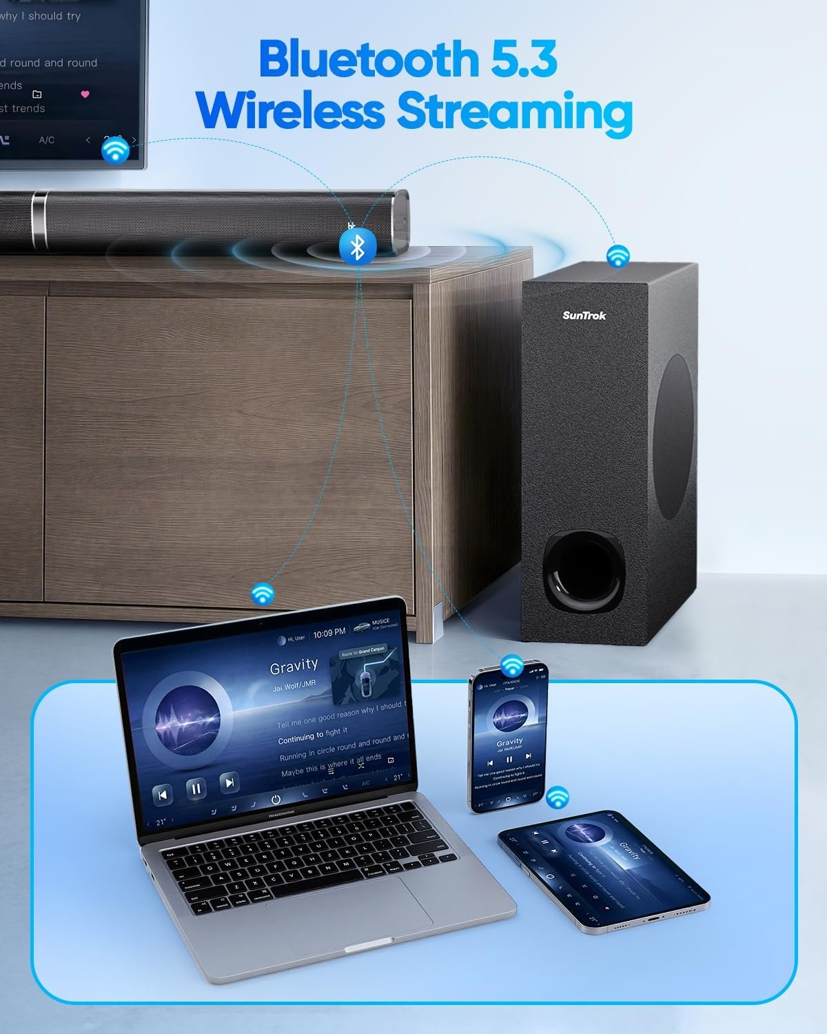 Soundbar with Subwoofer for TV, Home Theater Bluetooth 5.3 Speaker System with 2 Wireless Karaoke Microphones, Surround Sound Audio with HDMI ARC, Optical, AUX, USB for Movie, Music, Family Party - Image 7