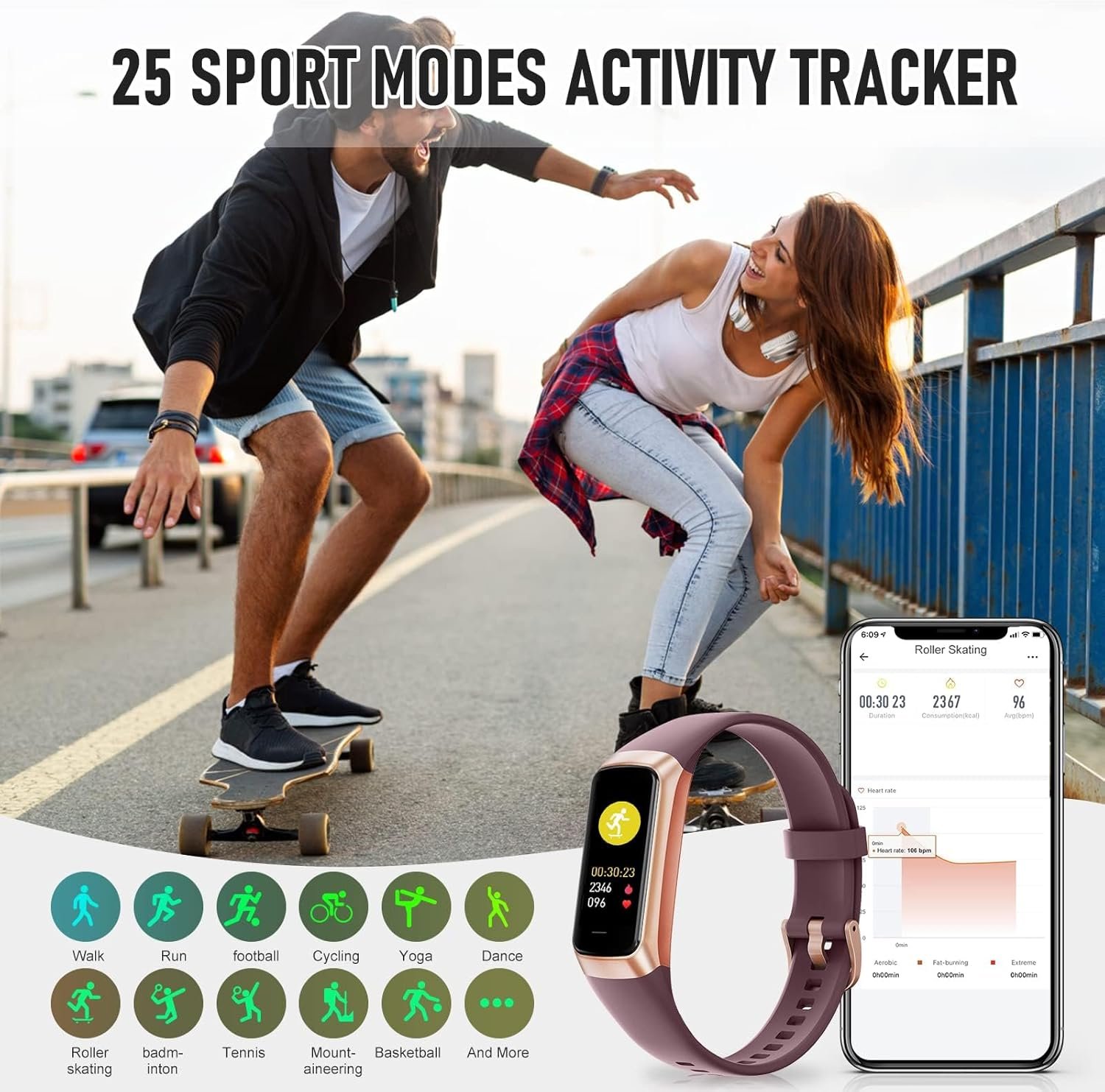 Fitness Tracker, Activity Trackers with 24/7 Heart Rate, Blood Oxygen Blood Pressure Sleep Monitor, Step Counter with 1.1" AMOLED Touch Color Screen, Calorie Pedometer Health Smart Watch for Women Men - Image 5