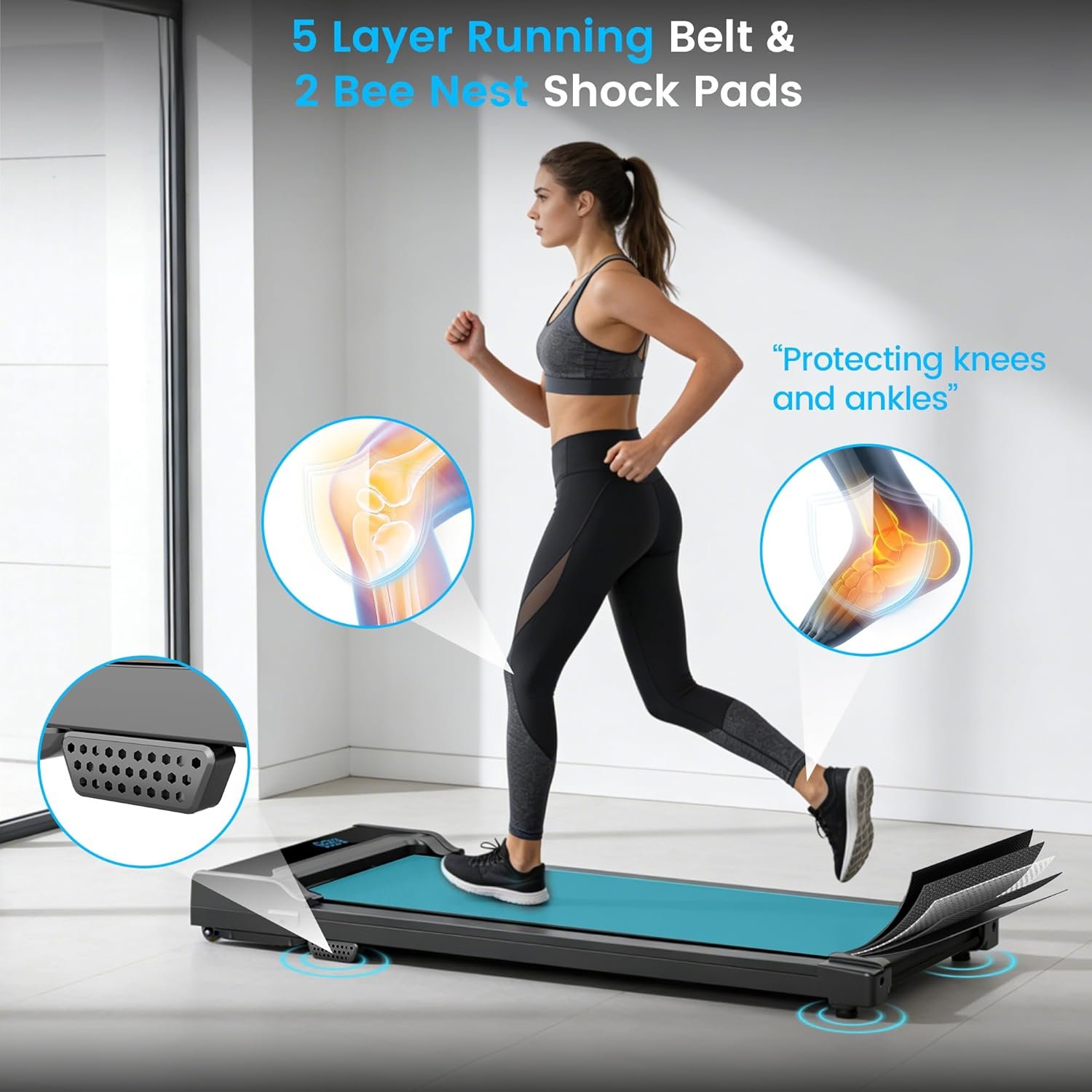 Walking Pad Treadmill for Home - Under Desk Walk Pads with Remote Control Mini Running Portable Electric Machine Adjustable Slim Compact with 0.6-4.0MPH Max up 220 Lbs Modes for Office Small Spaces - Image 3
