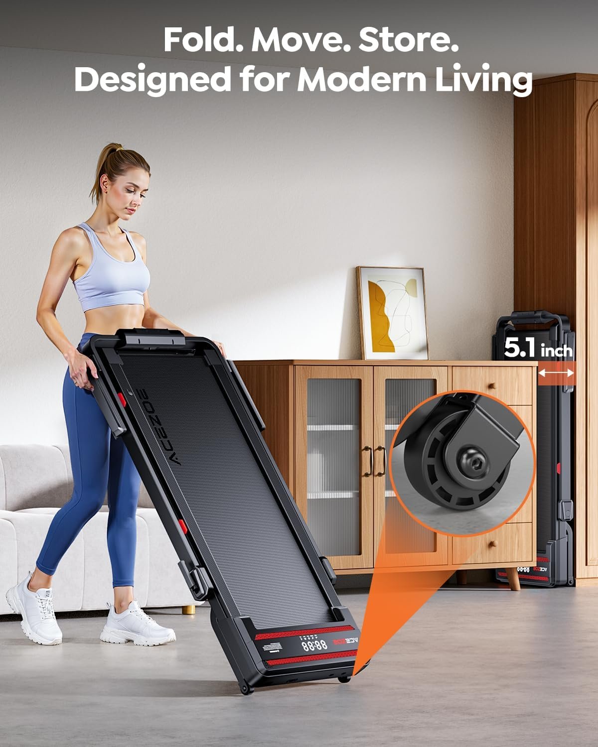 Foldable Walking Pad with 0-15% Auto Incline and Handle Bar, Under Desk Treadmill with 300LBS Weight Capacity, 3.0HP Quiet Treadmills for Home with Speaker, APP & Remote Control - Image 8