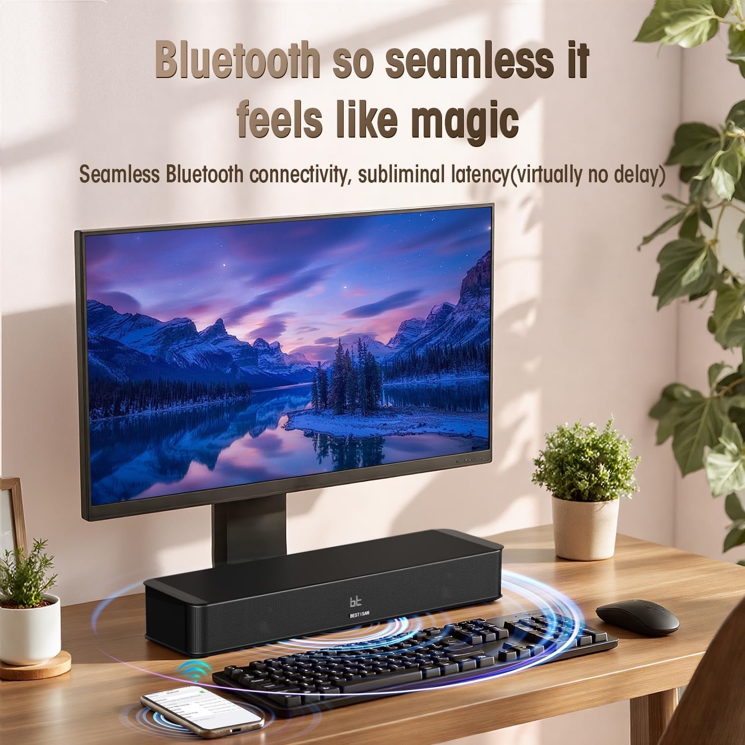 BESTISAN 2.1ch Sound Bar with Built-in Subwoofer, 100W Peak Power, HDMI ARC/Opt/AUX/USB/Bluetooth 5.3, 3 EQ Modes & Volume Boost, 16.5" All-in-One for TV/PC/Gaming/Projector - Image 5