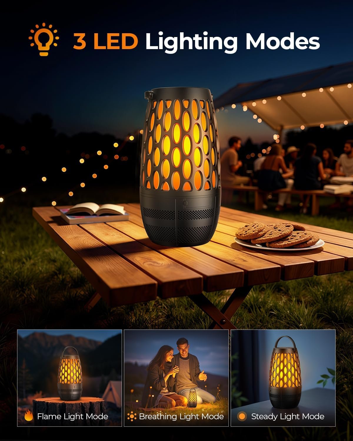 Outdoor Speakers Bluetooth Waterproof IPX6 with Flame Lights, Gadget Gifts for Men/Women, Hd Stereo Sound, BT 5.3 Multi-Sync to 100 Speakers, Portable Wireless Speaker for Patio Cafe Decor Party - Image 5