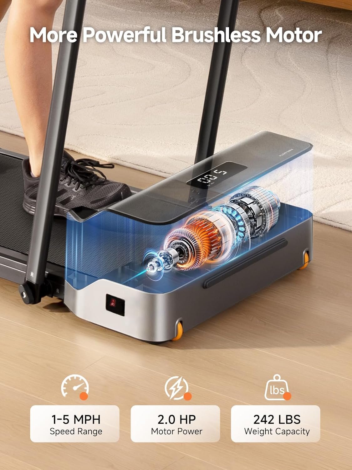 WalkingPad Foldable Walking Pad with Handle Bar, Treadmill for Home Office, Under Desk Treadmill with Adaptive Speed Control, Compact Design for Small Spaces - Image 3