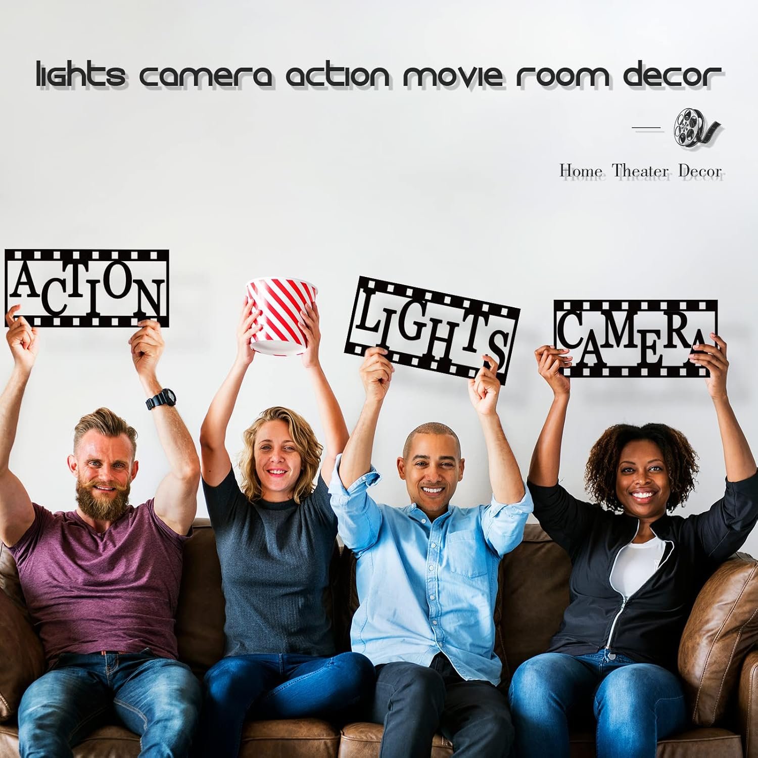 Yookeer 3 Pieces Home Movie Theater Room Decor Cinema Wall Art Wooden Reel Wall Sign Home Theater Action Sign Cinema Movie Film Wall Decoration(11.4 Inch,Simple Style) - Image 7