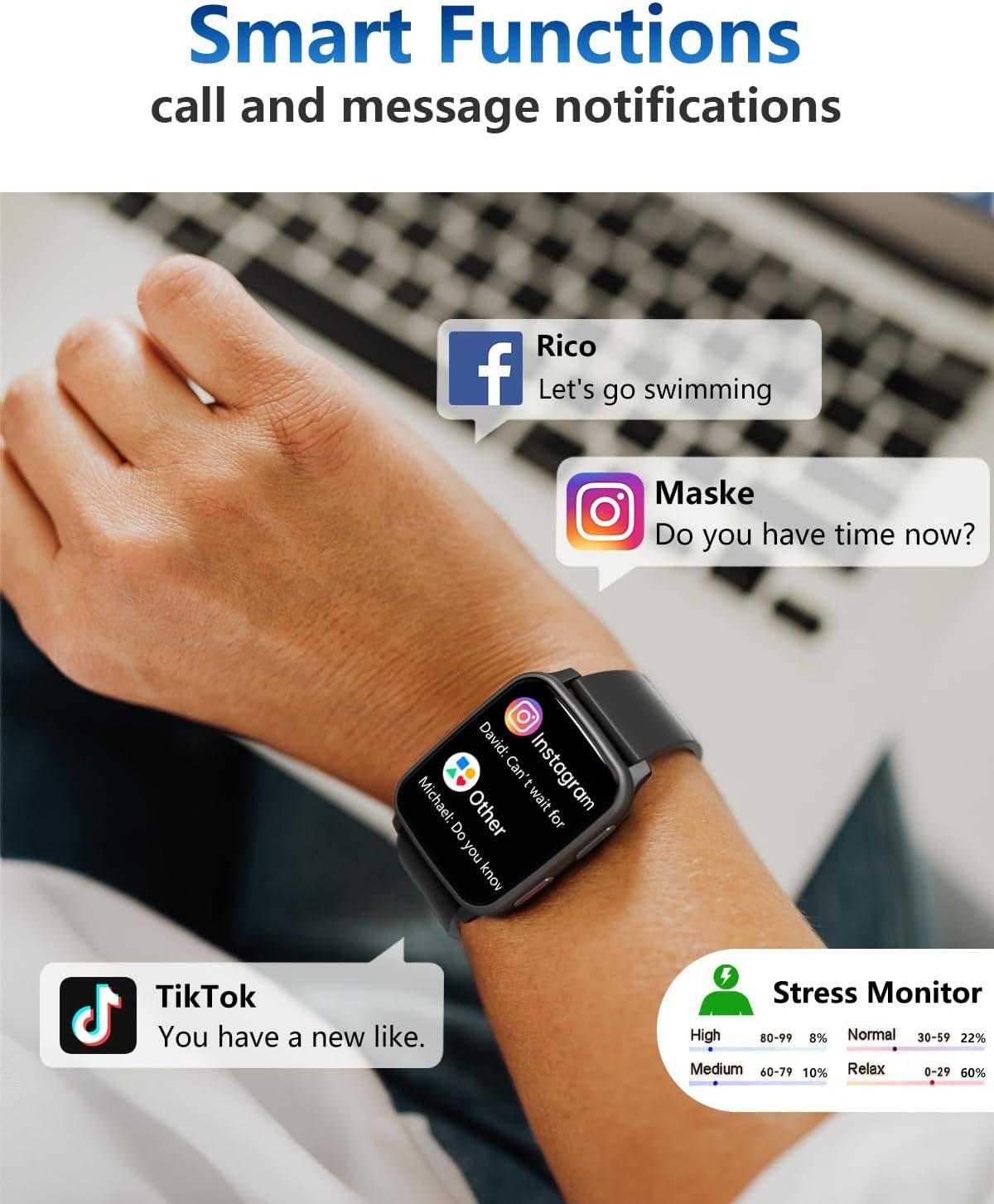 MorePro Fitness Tracker with 24/7 Heart Rate & Blood Pressure Monitor, Blood Oxygen & Sleep Tracker, Smart Watch with Step Calorie Counter, IP68 Waterproof Activity Tracker for Women Men Android iOS - Image 6