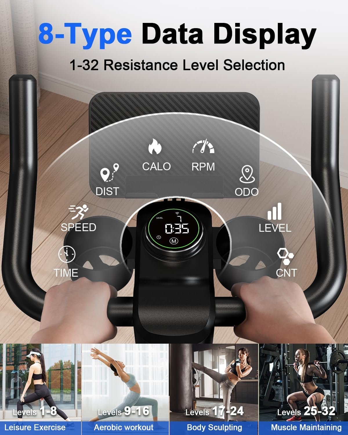 Superun Exercise Bike, Stationary Bikes for Home with Brake Pad, Low Noise Spin Bike with 300LBS Weight Capacity, Indoor Cycling for Home Gym with Pad Mount LCD Monitor and Cup Holder - Image 4