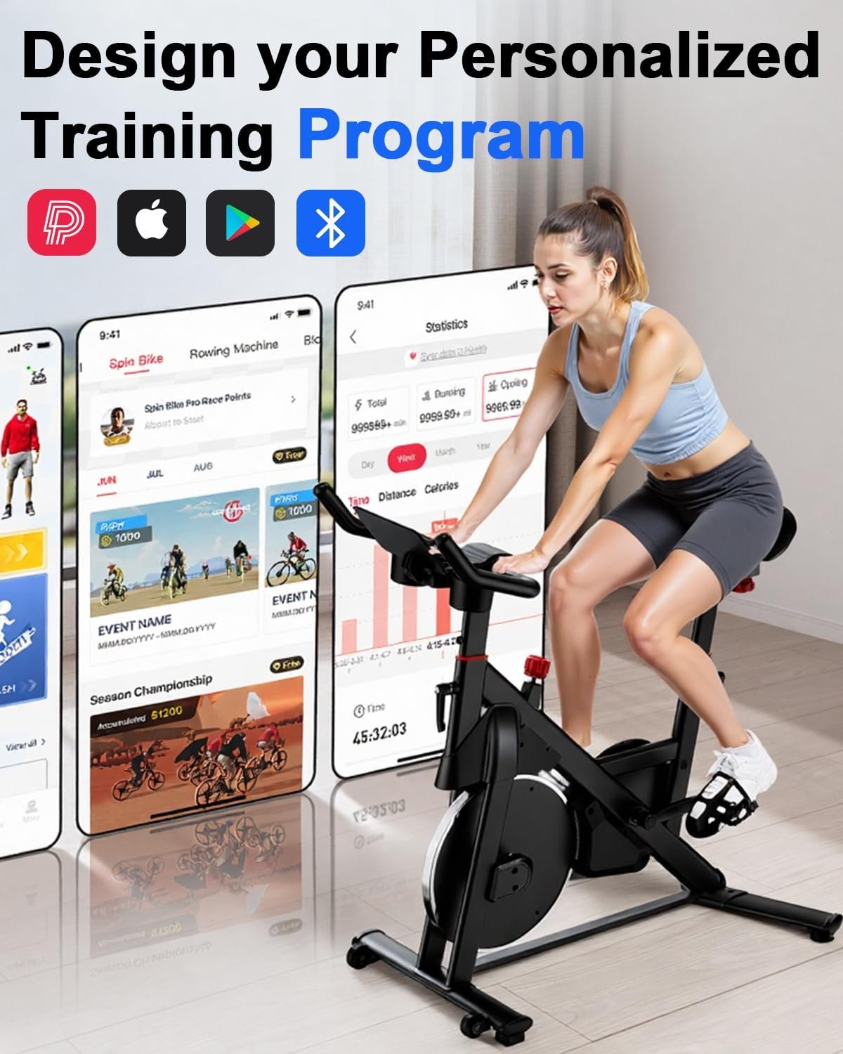 Superun Exercise Bike, Stationary Bikes for Home with Brake Pad, Low Noise Spin Bike with 300LBS Weight Capacity, Indoor Cycling for Home Gym with Pad Mount LCD Monitor and Cup Holder - Image 6
