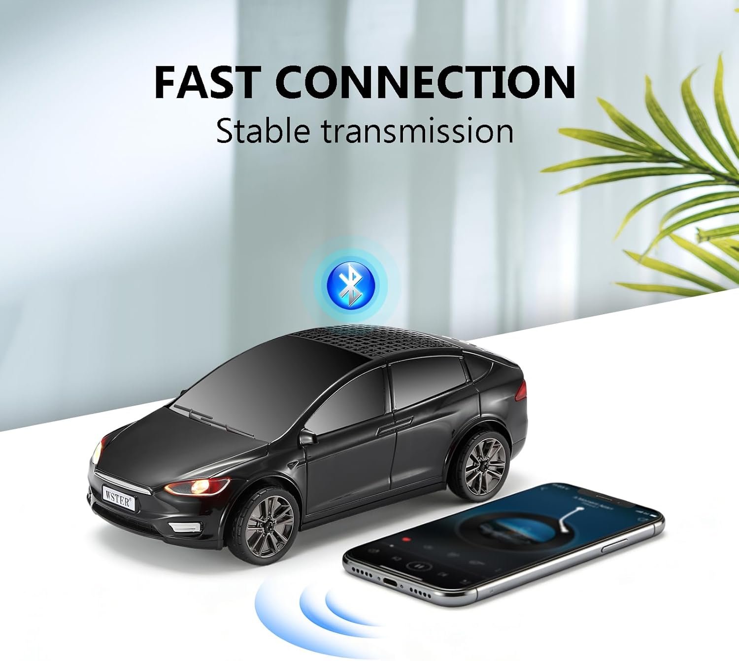 WSTER WS-595 Modern Electric Sedan Replica Bluetooth Speaker, LED Flashing Effect, Portable Wireless Audio, TWS Pairing, FM, TF Playback, Hands-Free Calling, Wonderful Holiday Choice for Kids (Black) - Image 2