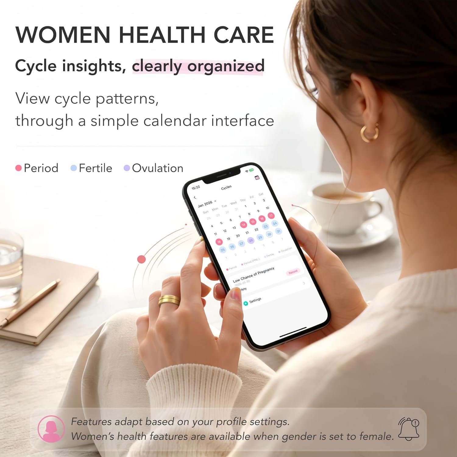 Smart Ring Health & Fitness Tracker for Men and Women, Sleep and Activity Tracking, HRV and Stress, Heart Rate and SPO₂, Women Health Support, 120+ Sports Modes (Matte Gold, 9) - Image 5