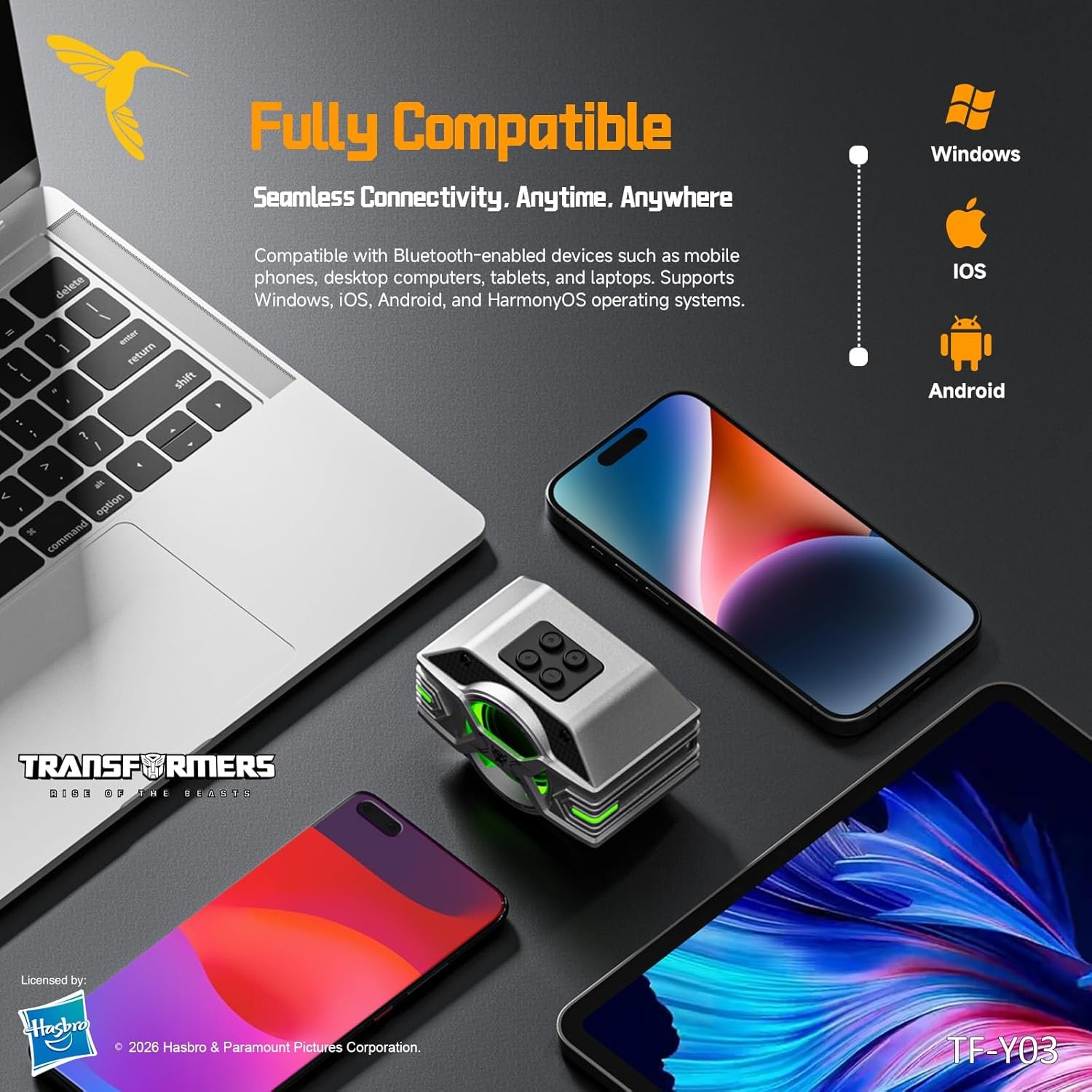Transformers TF-Y03 CoreBlock Design Bluetooth TWS Speaker 5W Portable Wireless IPX5 Waterproof, 5H Playtime, 1200mAh, Deep Bass, Stereo Pairing, Built-in Mic, AUX/TF Card (Optimus Primal Gray) - Image 4