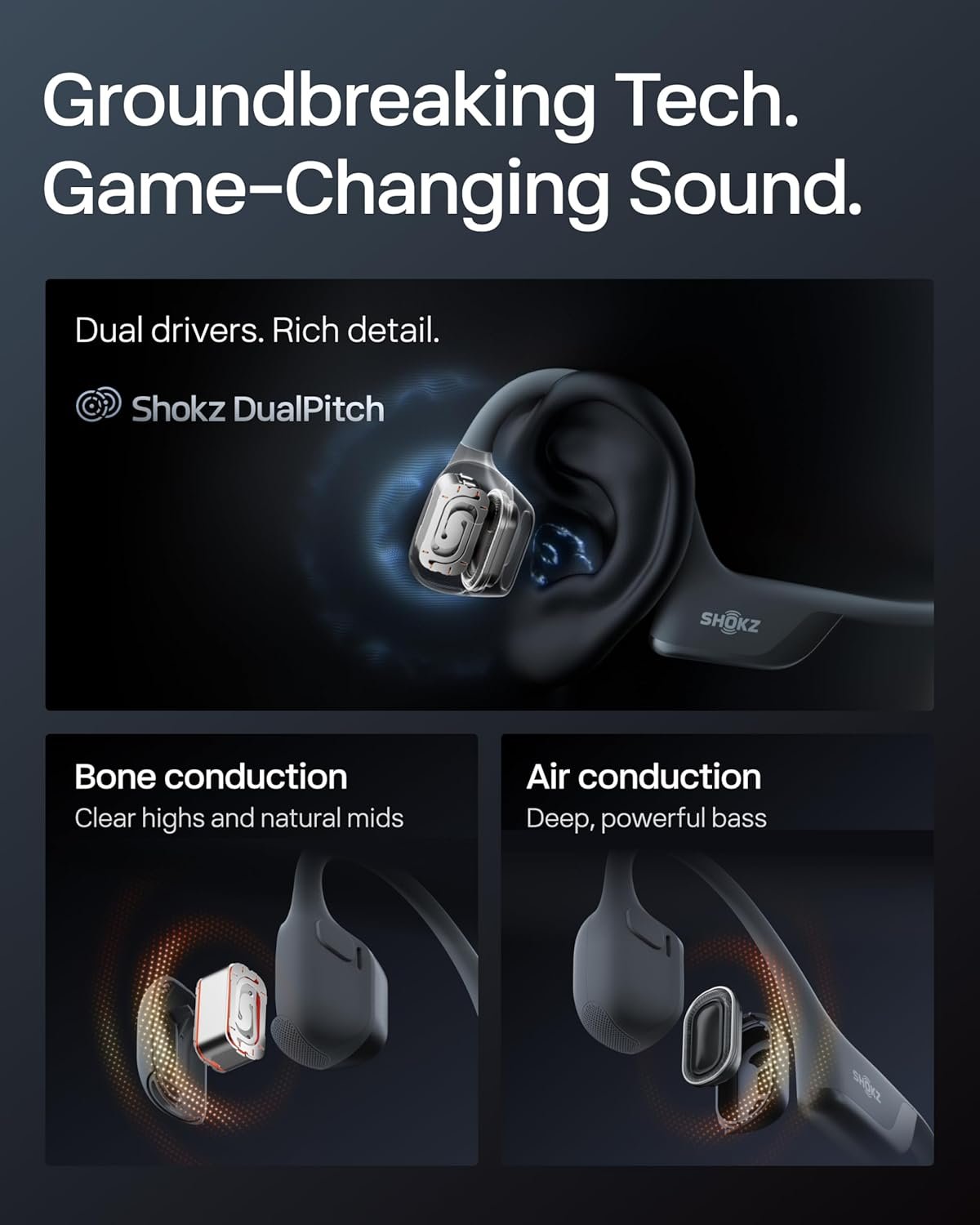 SHOKZ New OpenRun Pro 2- Bone Conduction Headphones, Open-Ear Bluetooth Wireless Sport Earphones for Running, Workouts - Sweat Resistant, Secure Comfortable Fit -Deep Bass, Smart Mic, Reflective Strip - Image 4