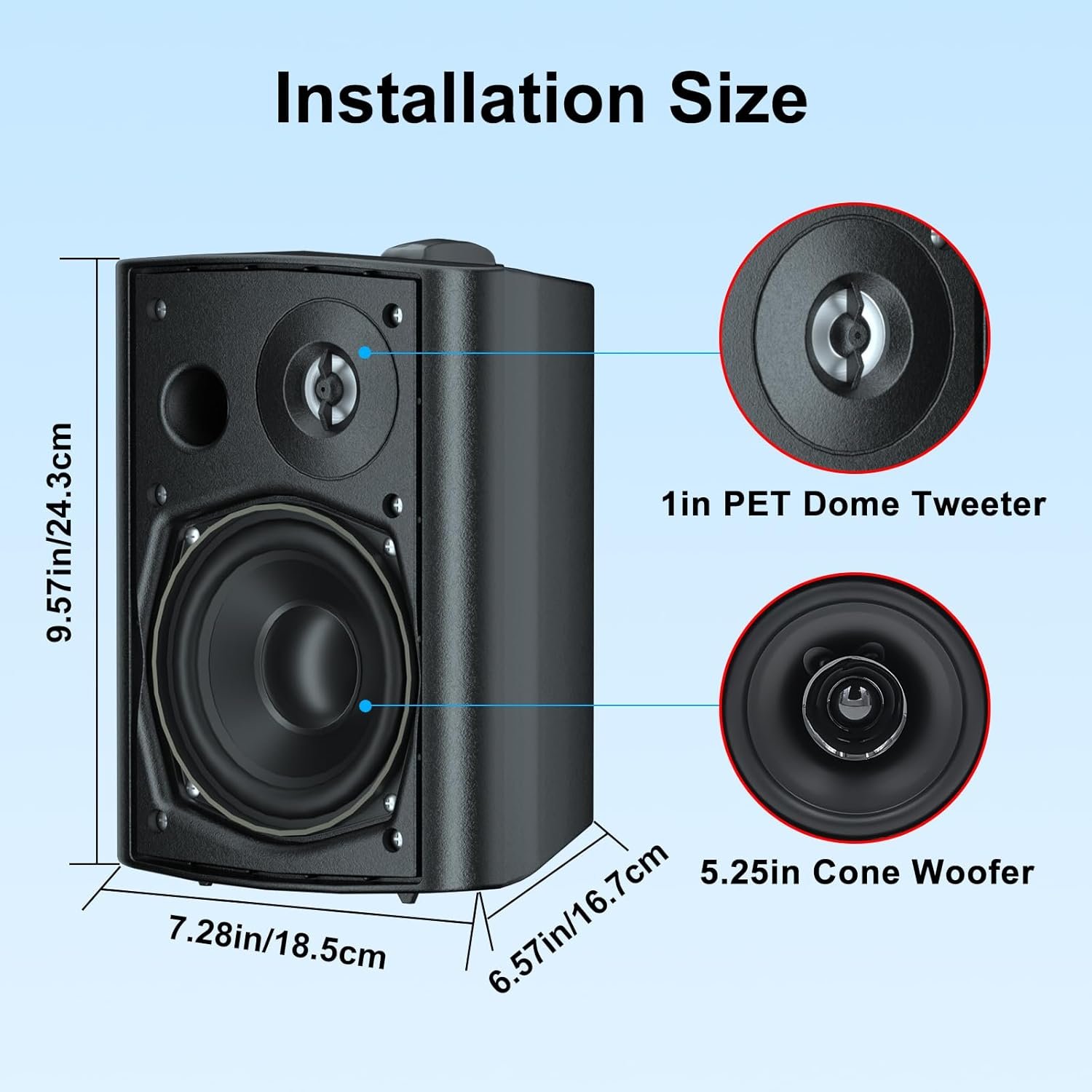 Herdio 5.25 Inches 600 Watts Passive Indoor Outdoor Speakers Wired Waterproof,Wall Mount Speakers with Loud Volume Suitable for Patio,Garden Home Theater,Black (2 Pairs) - Image 3