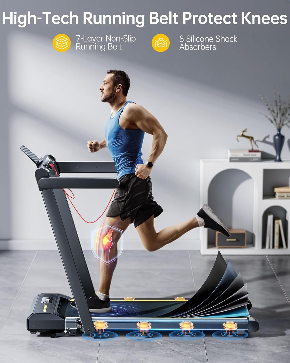 TOPUTURE Walking Pad Treadmill with 12% Incline, 4 in 1 Foldable Treadmill with Handle Bar for Home/Office, Under Desk Treadmills Portable Folding Walking Pad with App & Bluetooth Speaker, 0.6-10MPH - Image 8