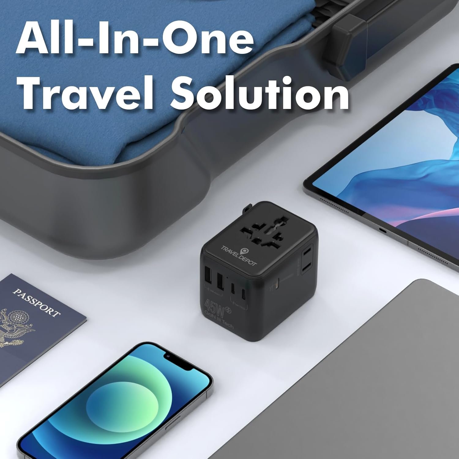 TRAVEL DEPOT 7 in 1 Travel Adapter Worldwide w/GaN 45W, 2 USB-A (15W), 3 USB-C (45W), 2 AC Outlets, Safety Certified International Plug Adapter for Universal Laptop, Phone, Camera for US, EU, UK, AU - Image 8