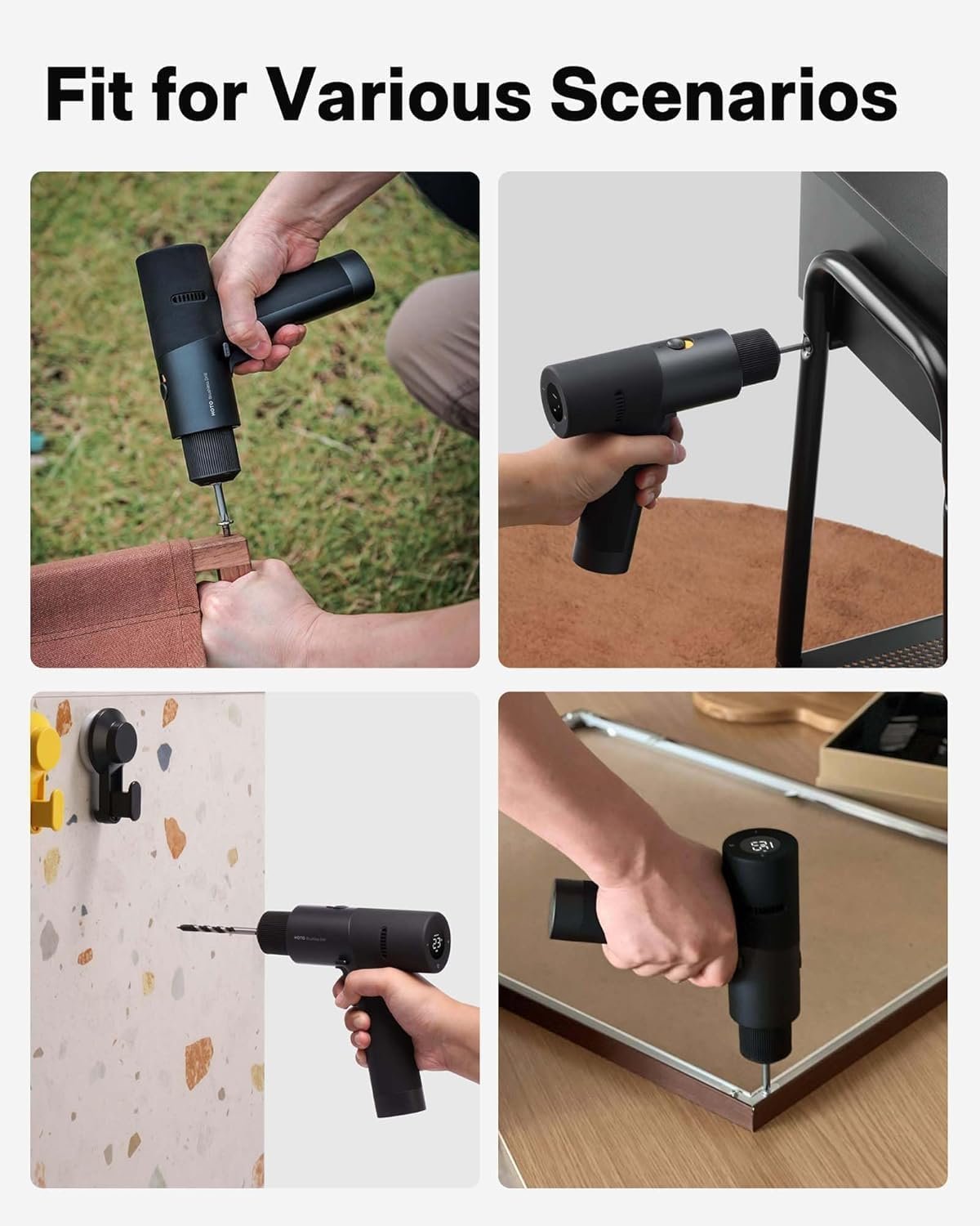 HOTO Cordless Brushless Drill 12V, LED Display Screen, 30 Precision Gears, 2 Working Modes, 2000mAh Battery, 266 In-lbs (30N·m) Torque, 3/8 Inch Keyless Chuck, 1400RPM, 10 x Bits, 8 x Drill Bits - Image 3