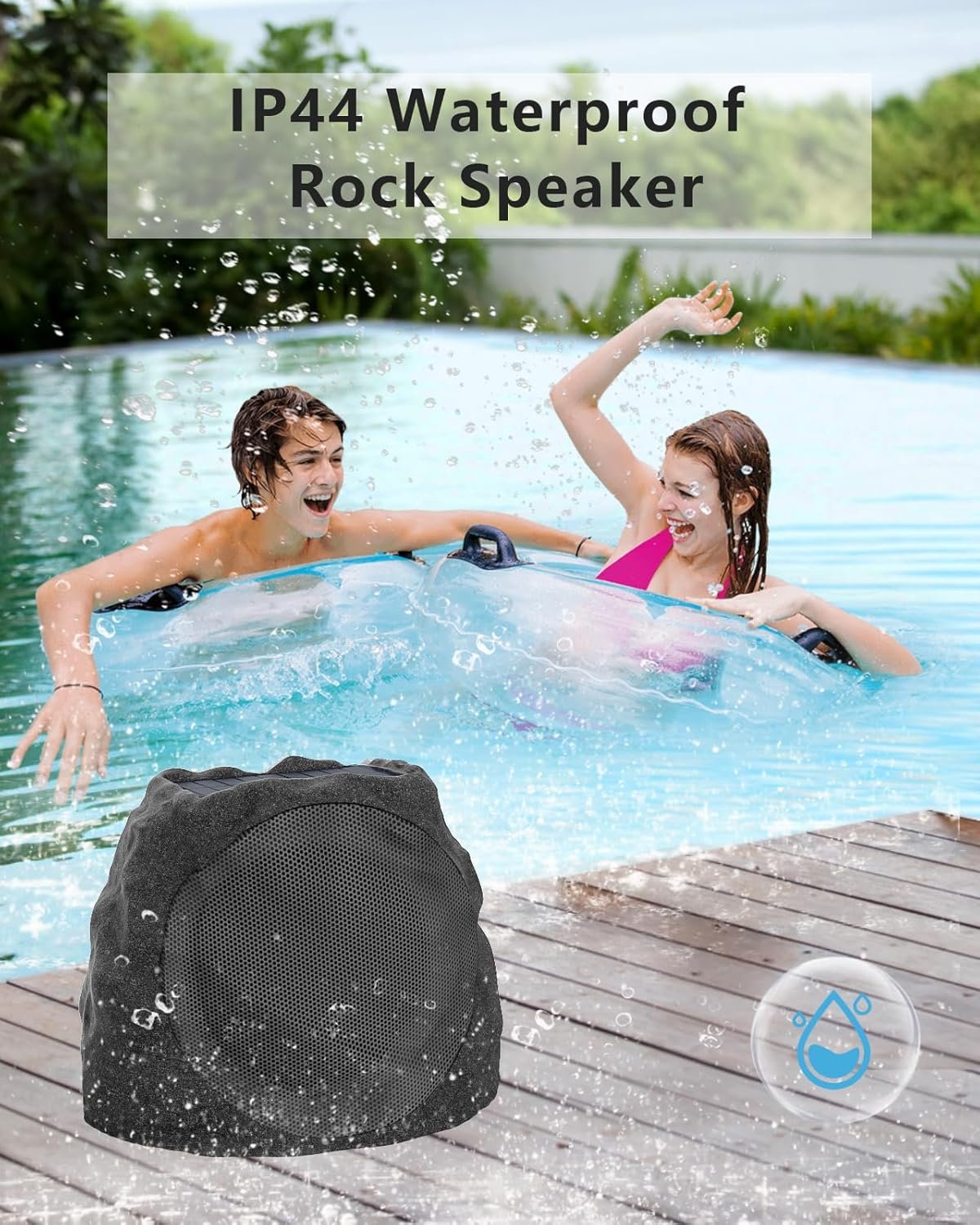 Outdoor Speakers Bluetooth Waterproof Patio TWS Connection Outdoor Bluetooth Speakers Wireless Solar Powered and Rechargeable Rock Speaker for Patio Pool,Backyard (Black, 2 Pack) - Image 6
